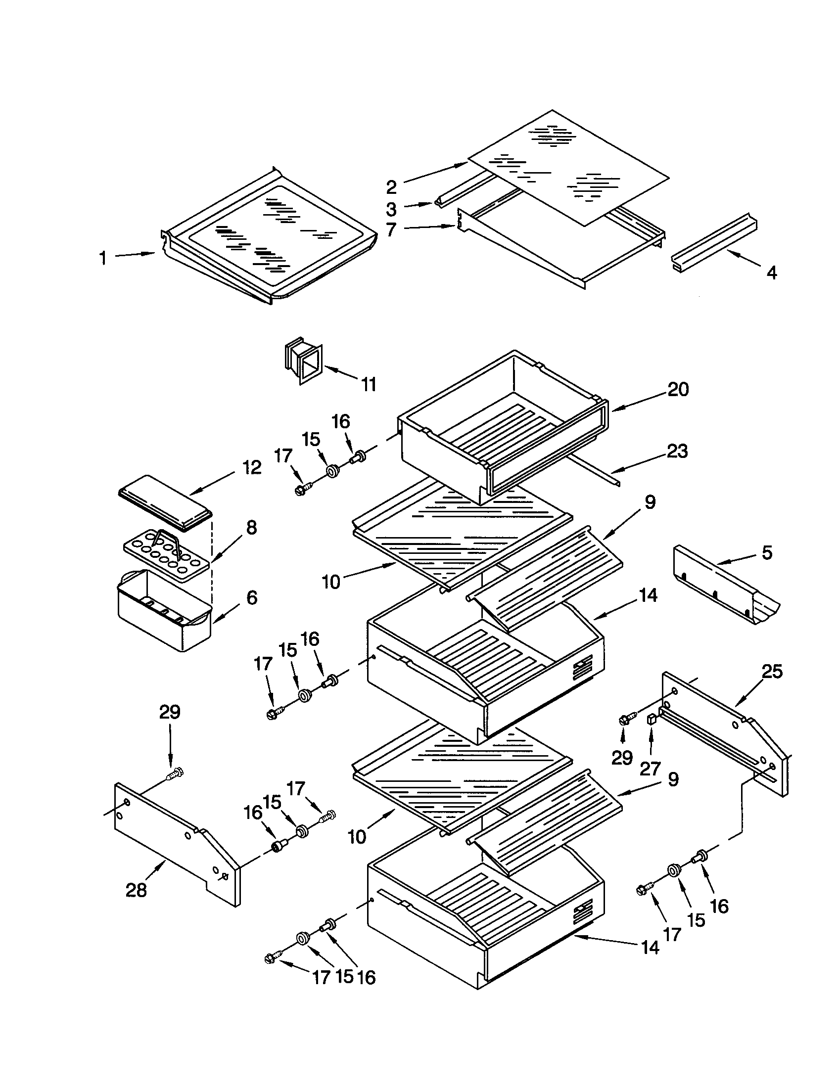 KitchenAid KSSS36FJT00 refrigerator shelf diagram