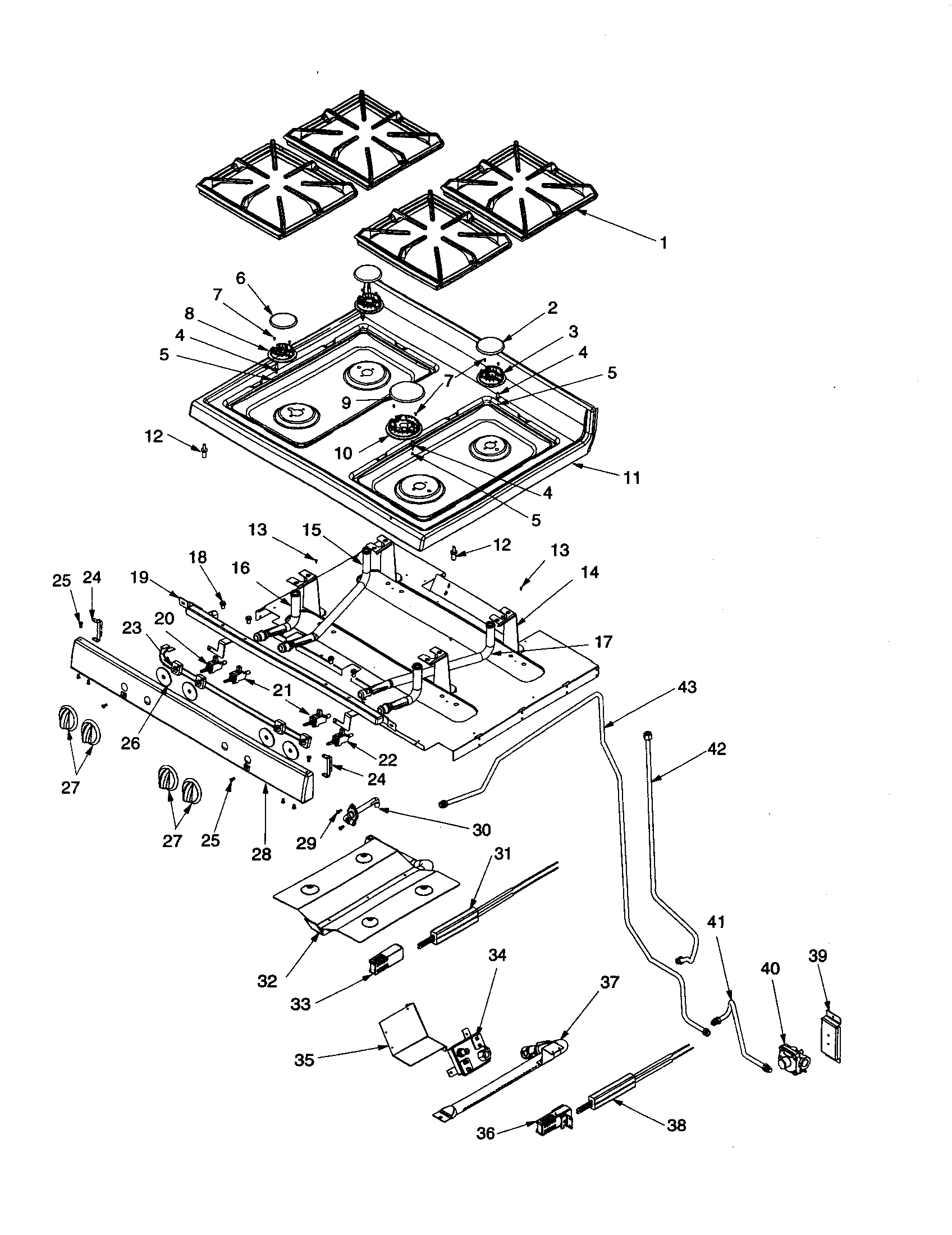 Amana ACF3335AW-PACF3334AW1 maintop and gas supply diagram
