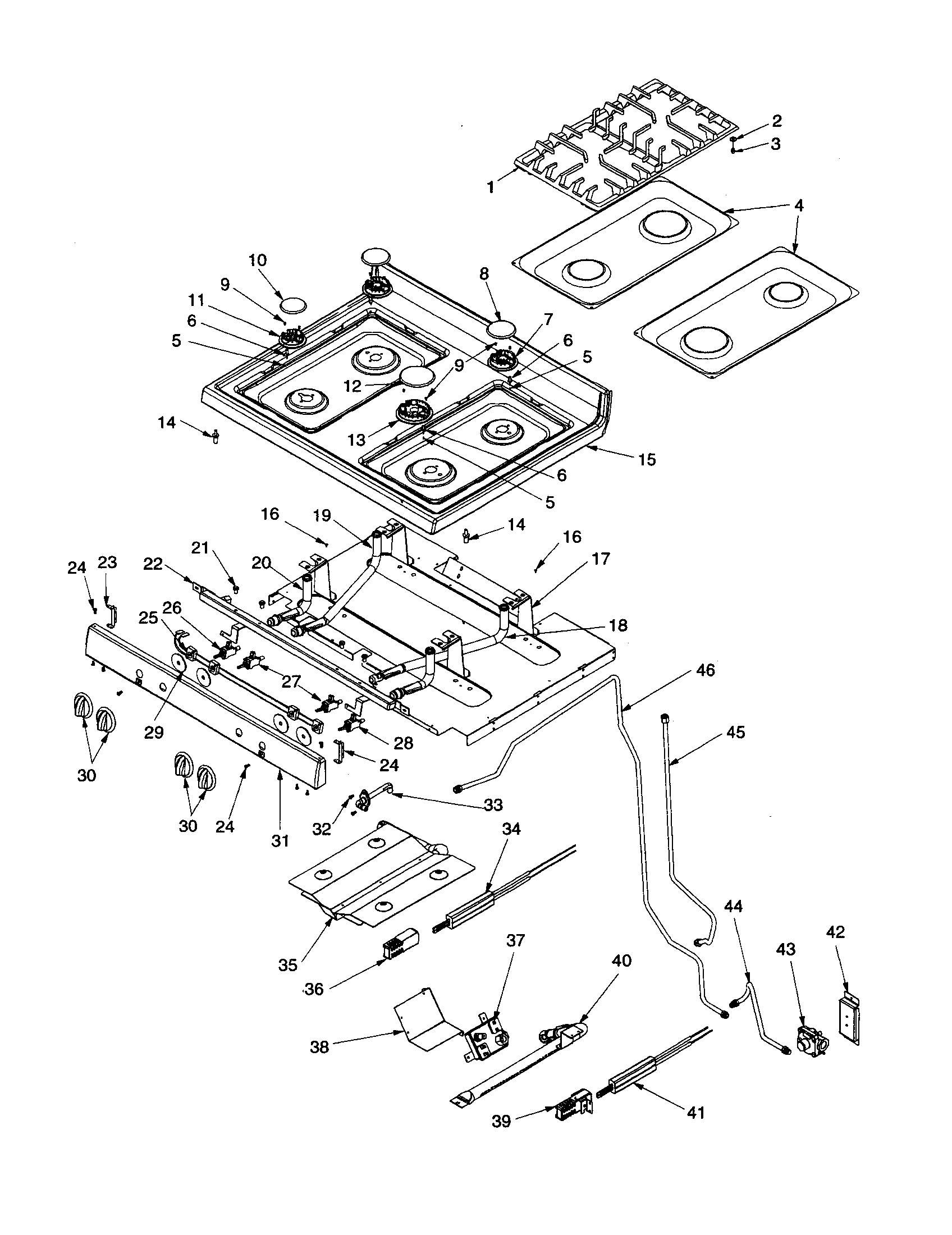 Amana ACF3375AC-PACF3375AC1 maintop and gas supply diagram