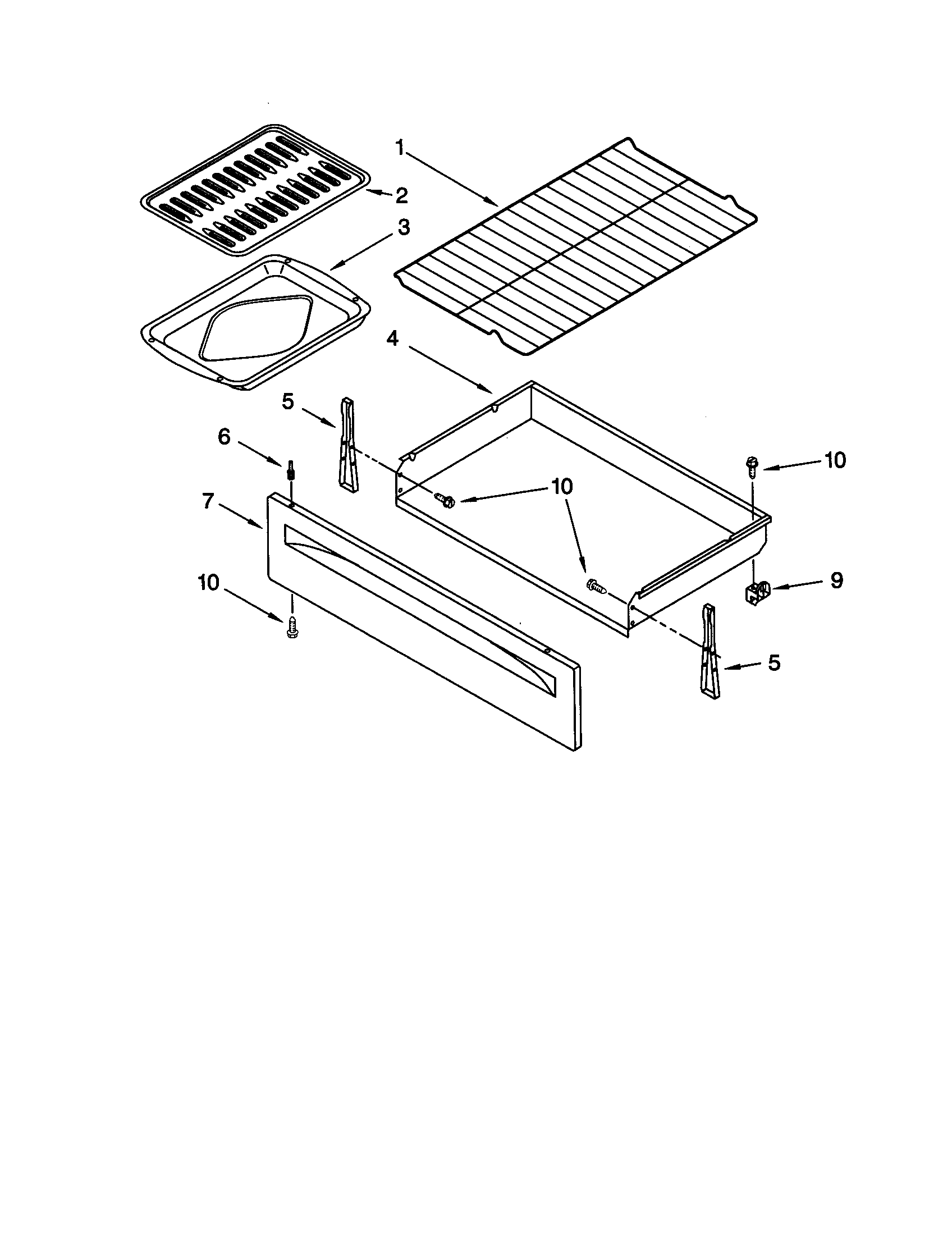 Whirlpool RF196LXJT0 drawer and broiler diagram