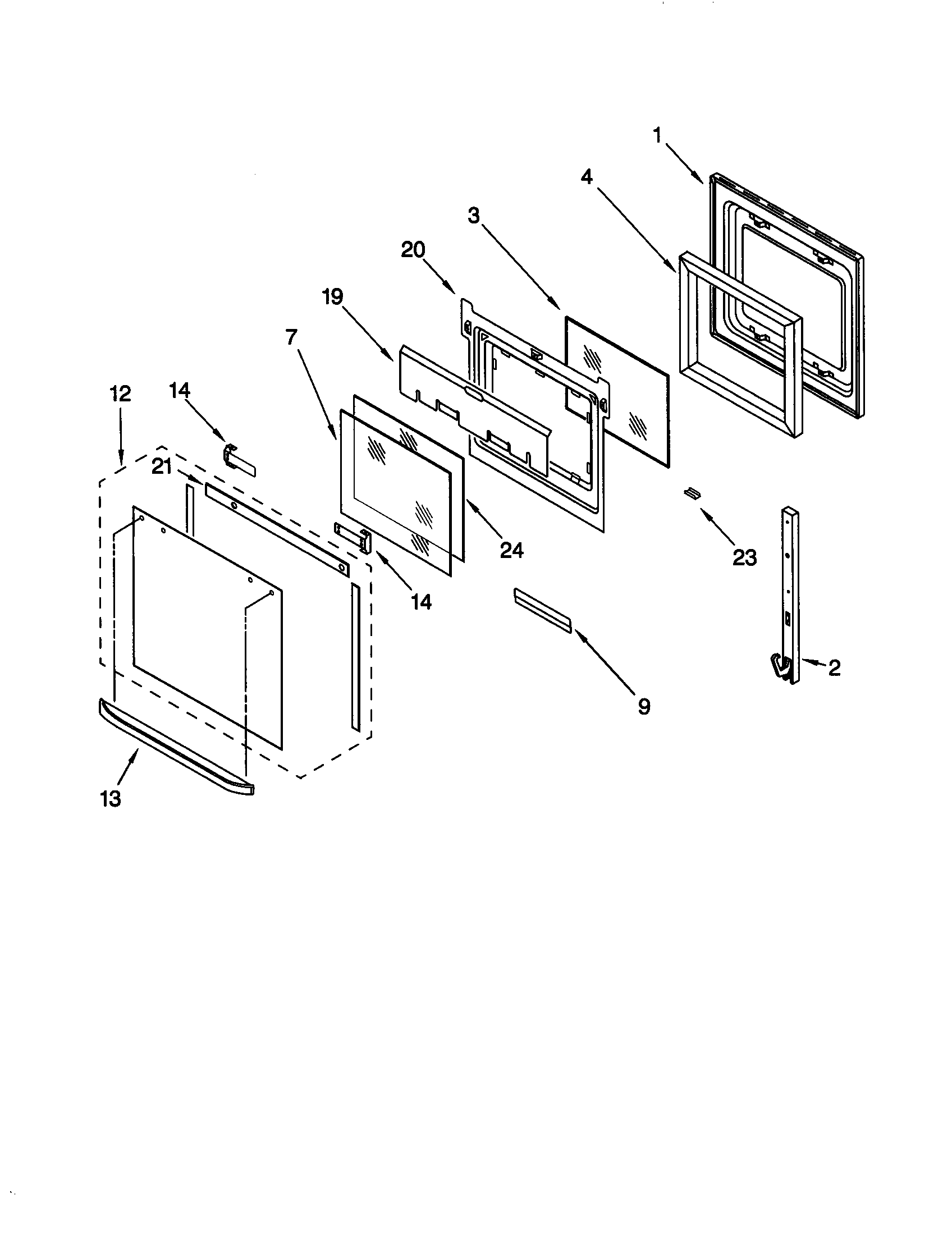 Whirlpool RBD305PDQ7 upper oven door diagram