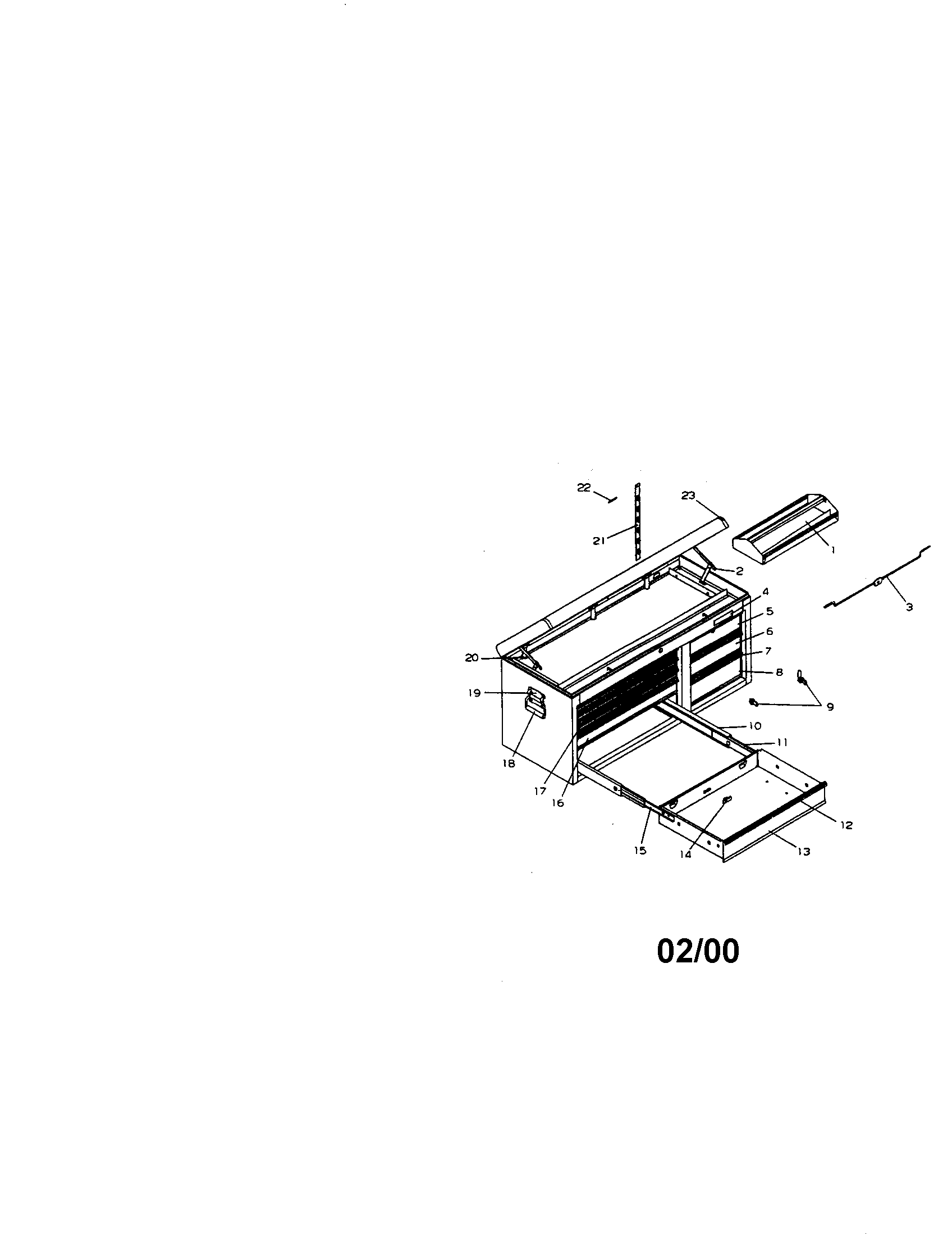Craftsman 706653200 8 drawer chest with roller sides diagram