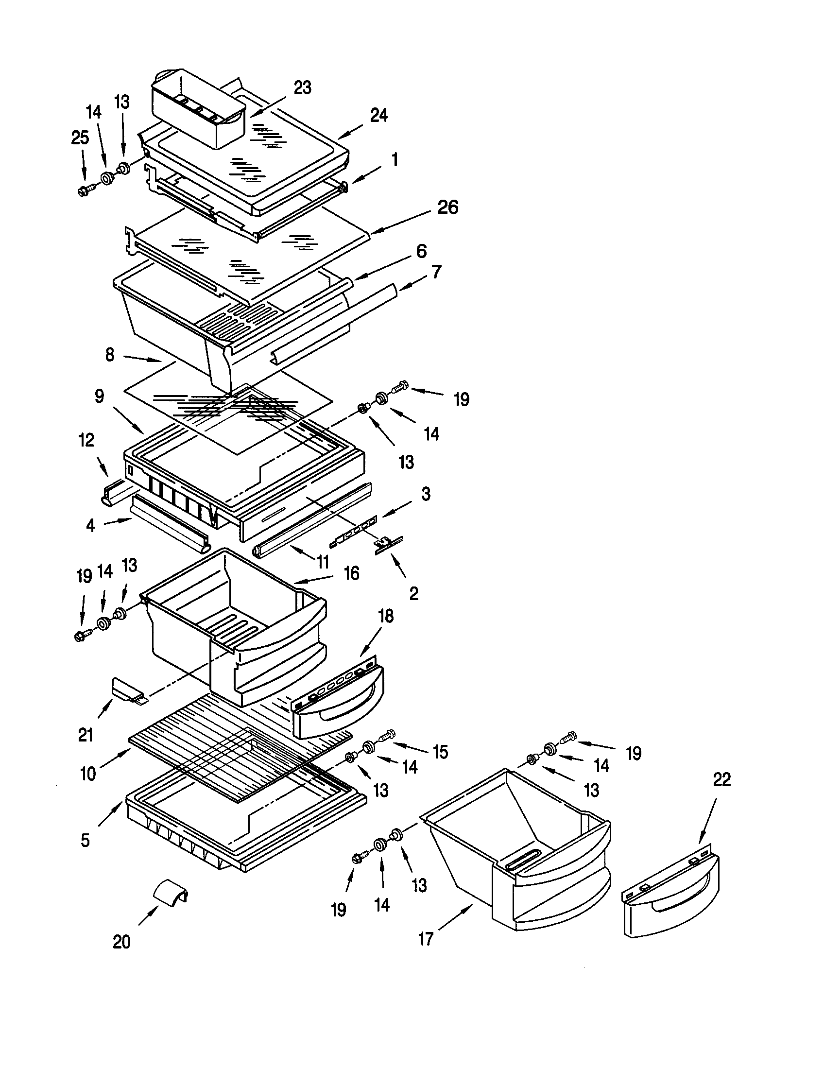 KitchenAid KSRB22FHBL00 refrigerator shelf diagram