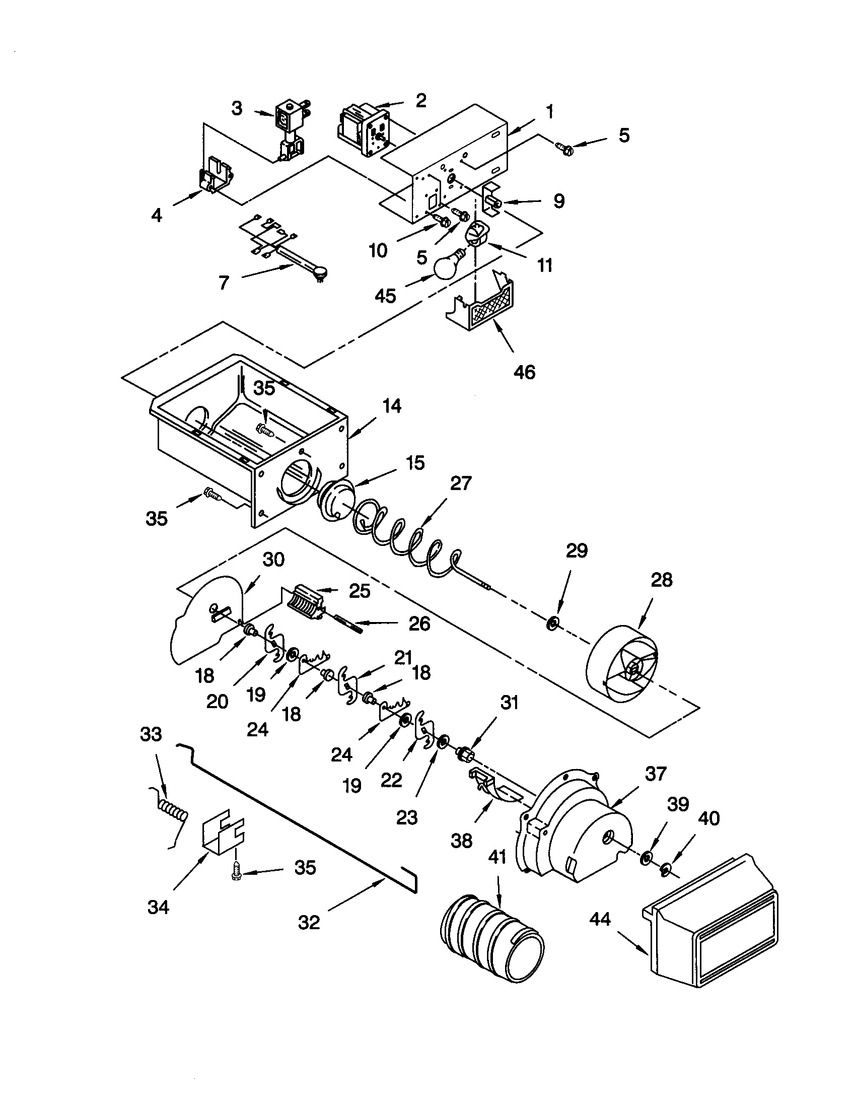 KitchenAid KSRB22FHBL00 motor and ice container diagram