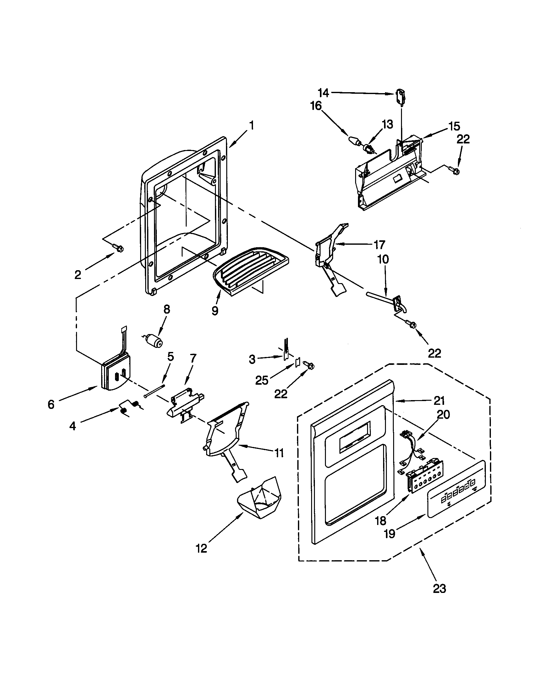KitchenAid KSRB22FHBL00 dispenser front diagram