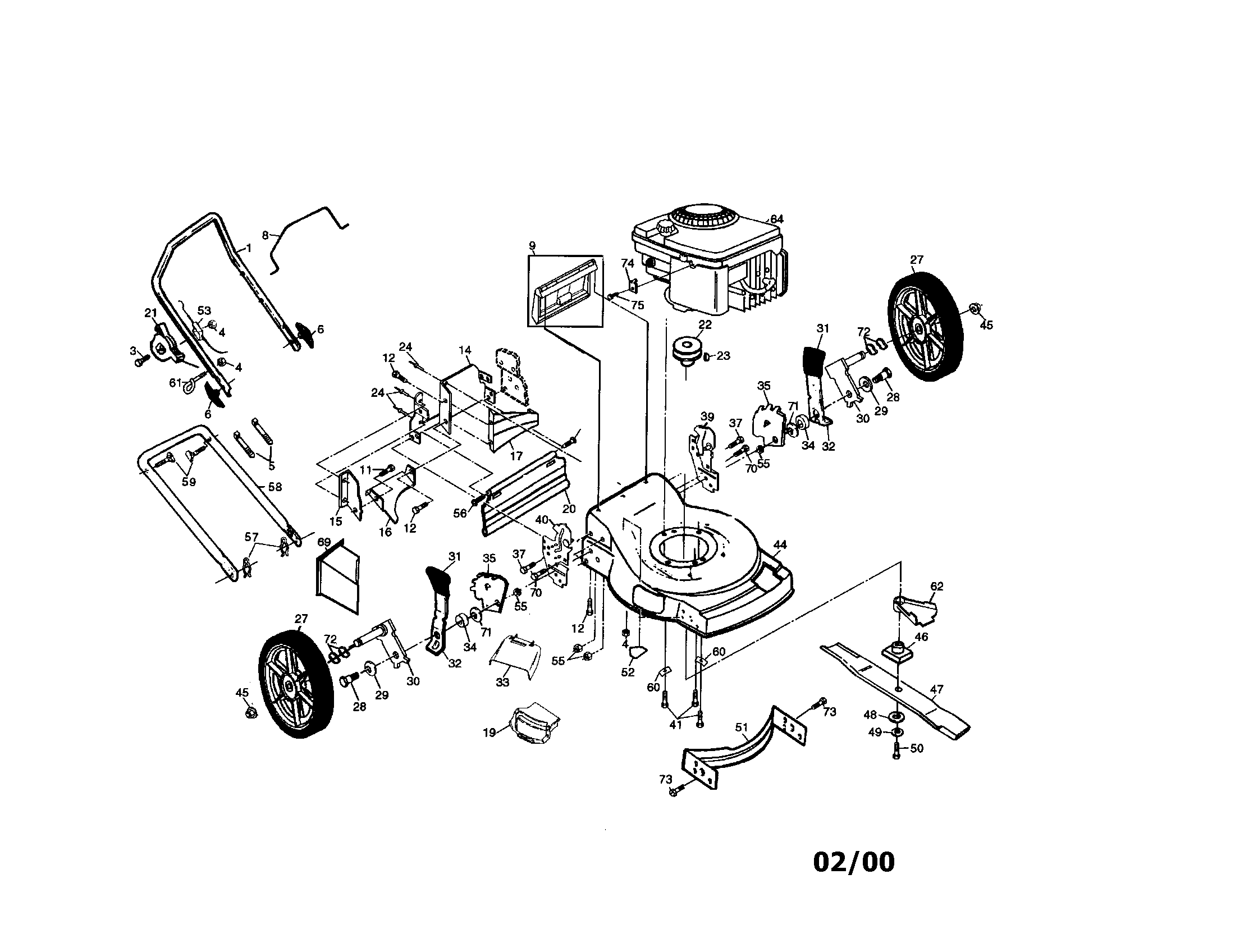 Craftsman 917376750 power propelled rotary lawn mower diagram