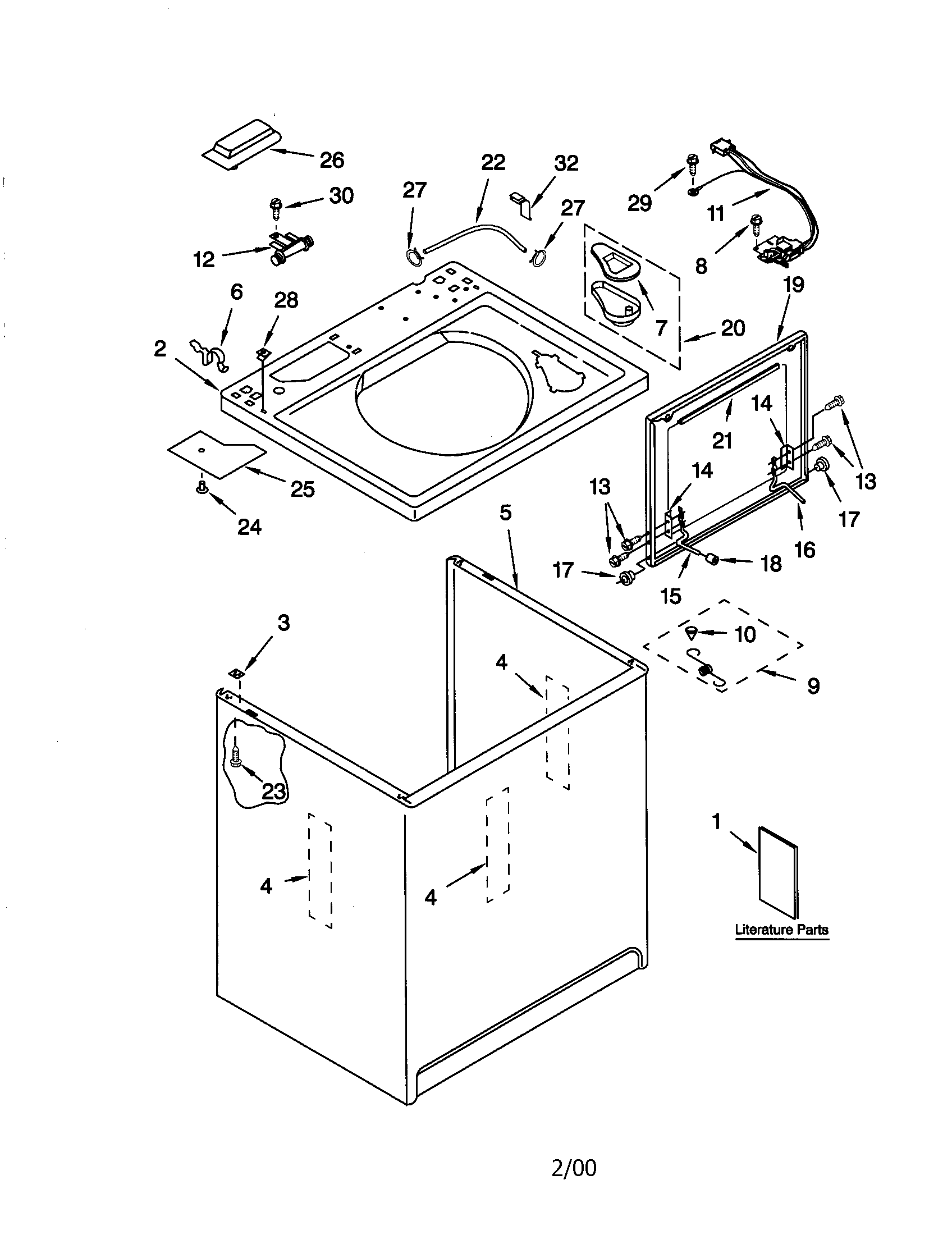 Kenmore 11020954992 top and cabinet diagram