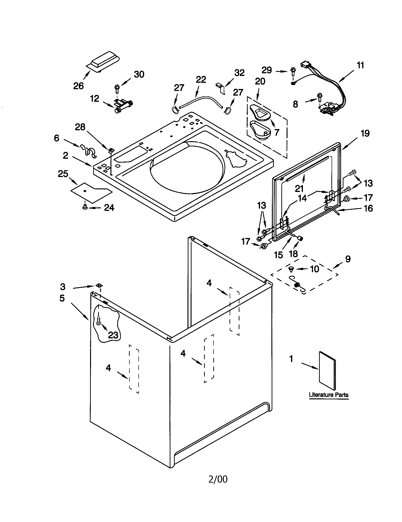 Kenmore 11020932992 top and cabinet diagram