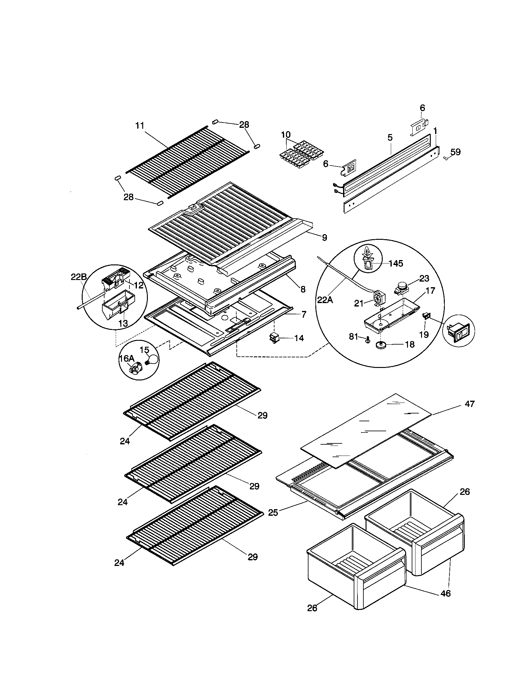 Kenmore 25338640896 shelves diagram