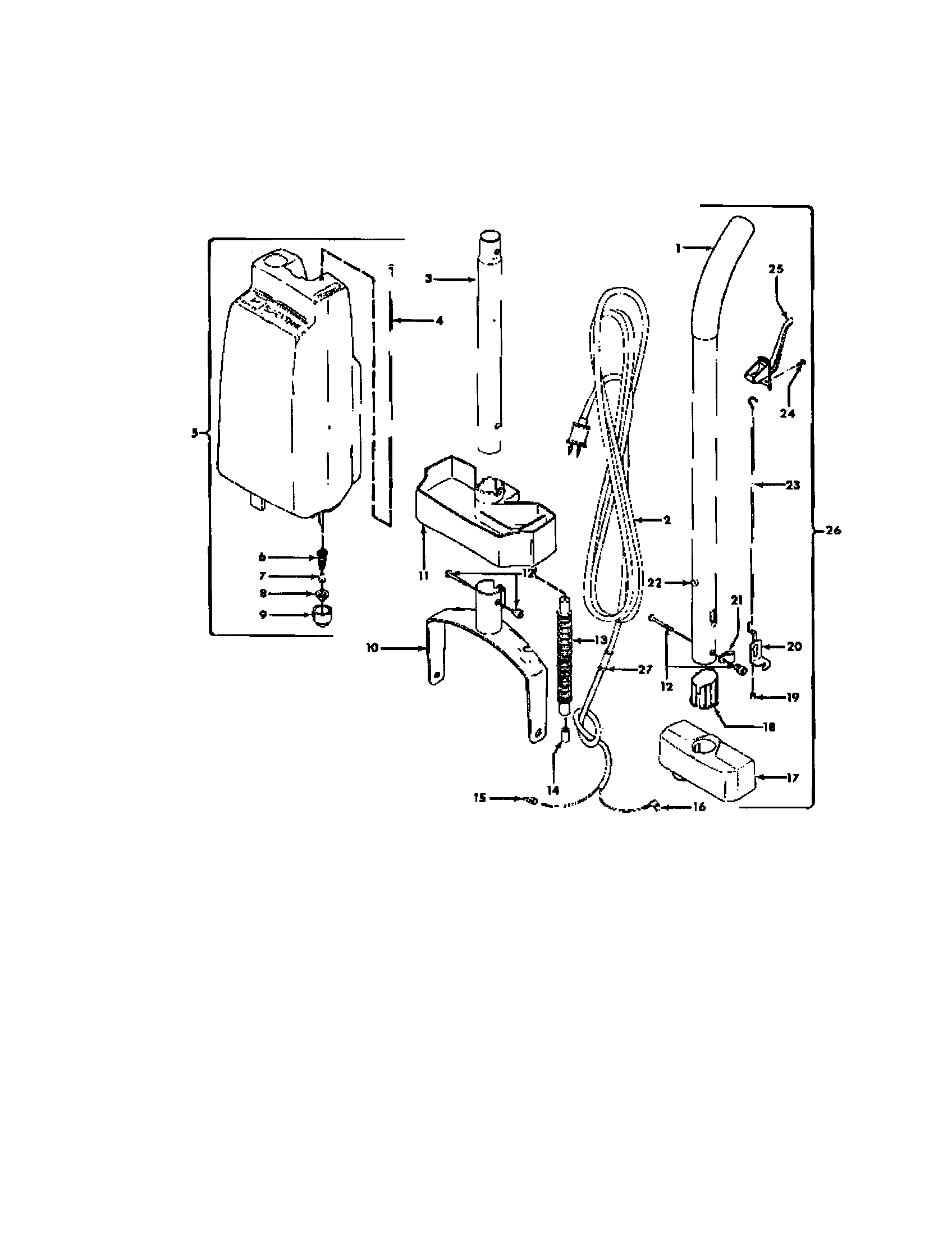 Hoover F4255 handle and tank diagram