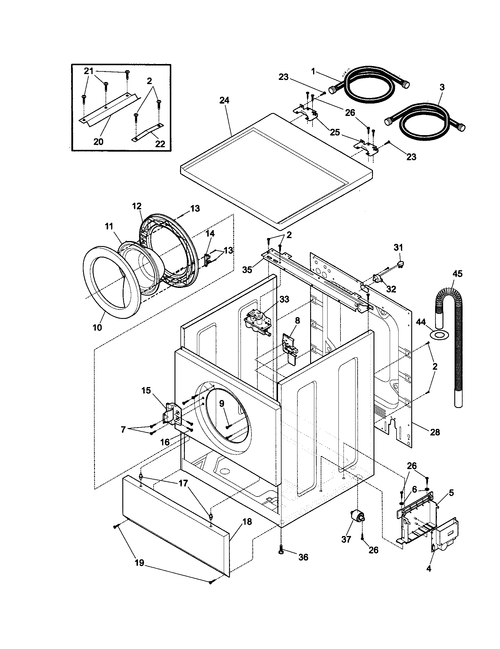 Kenmore 9703871220 cabinet, door and top diagram