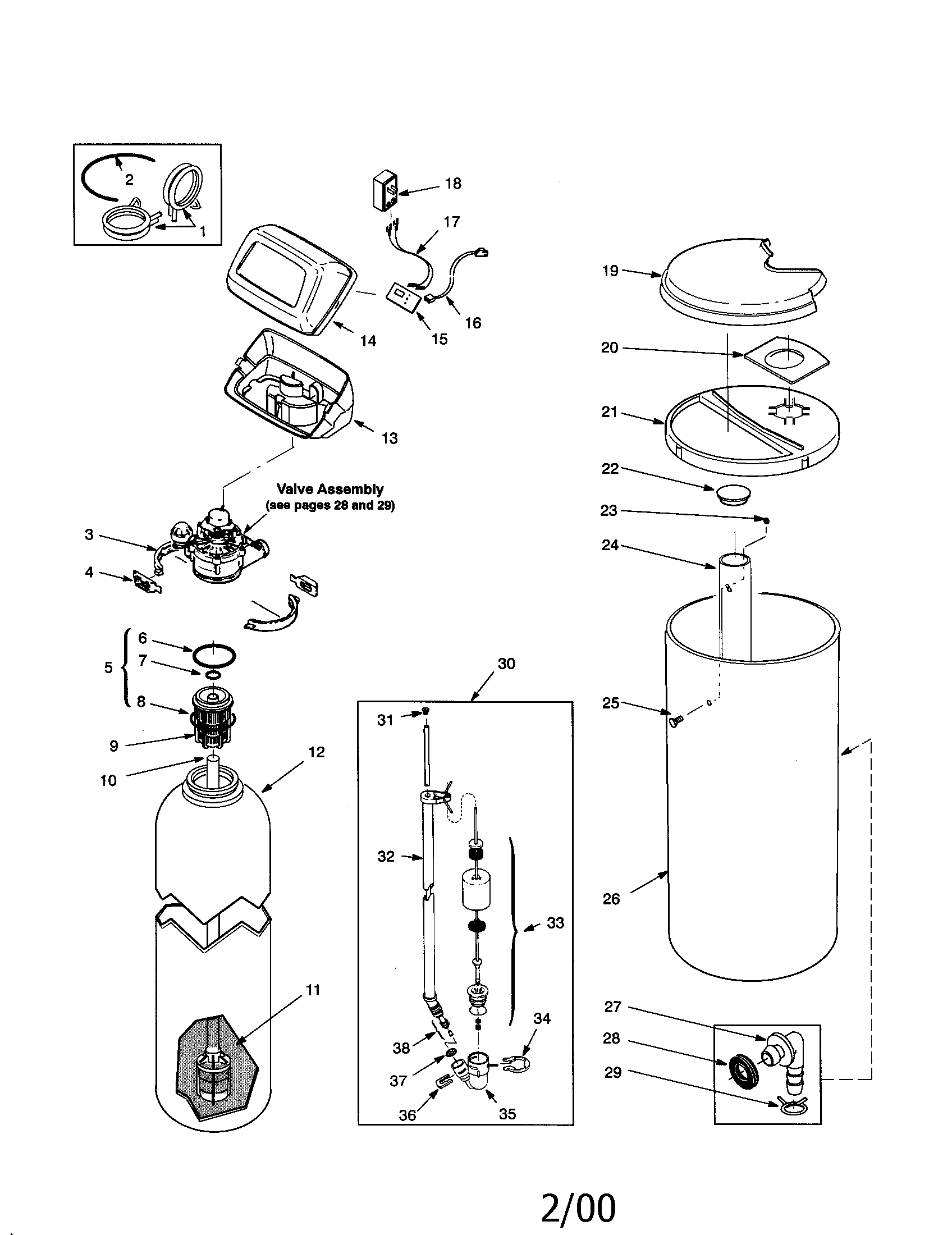Waterworks WS2000 softener assembly diagram