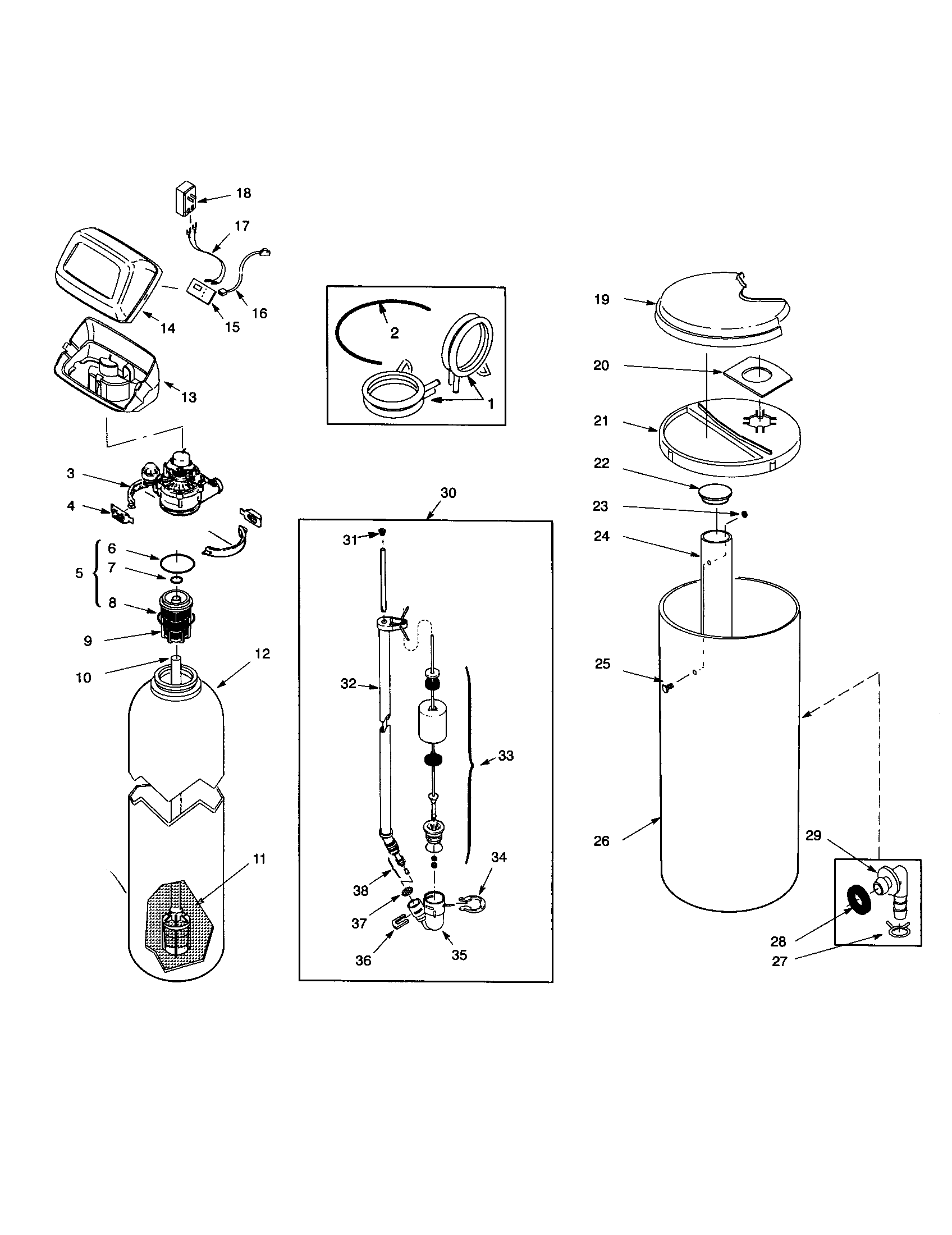 Waterworks WS1000 softener assembly diagram