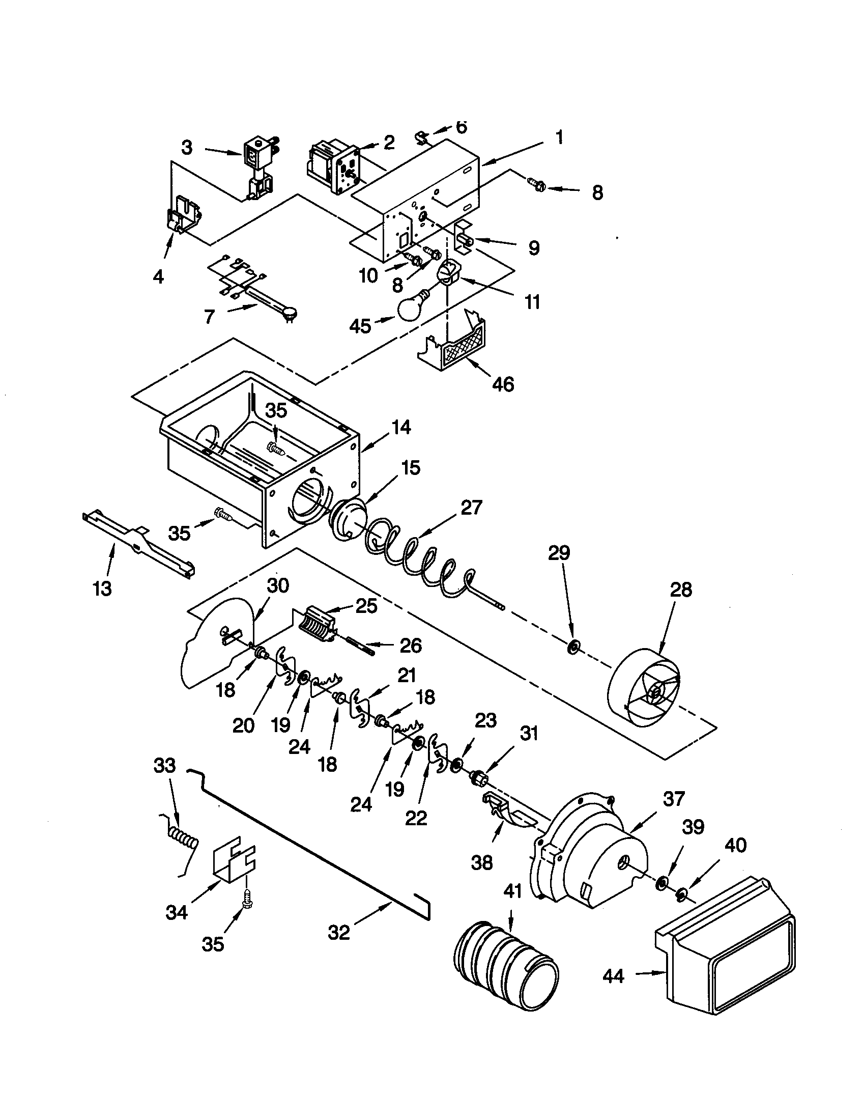 Kenmore 10659297990 motor and ice container diagram