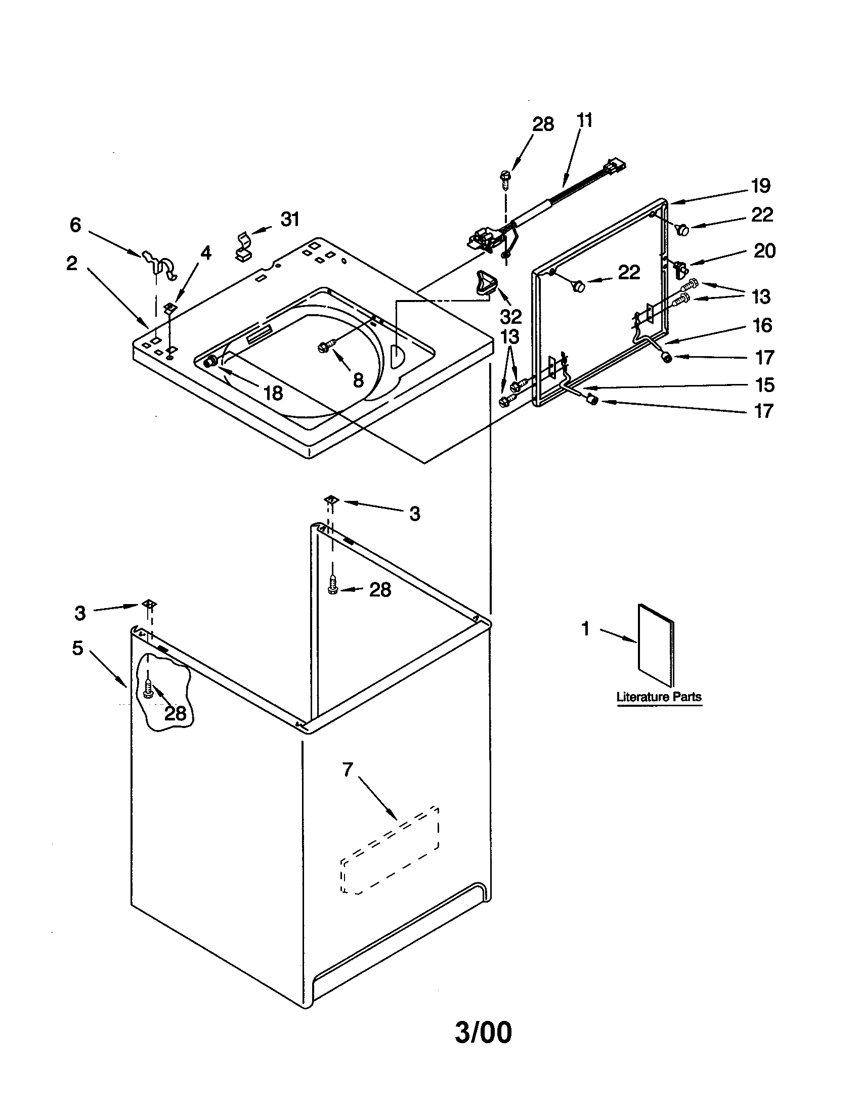 Whirlpool LSN1000JT0 top and cabinet diagram