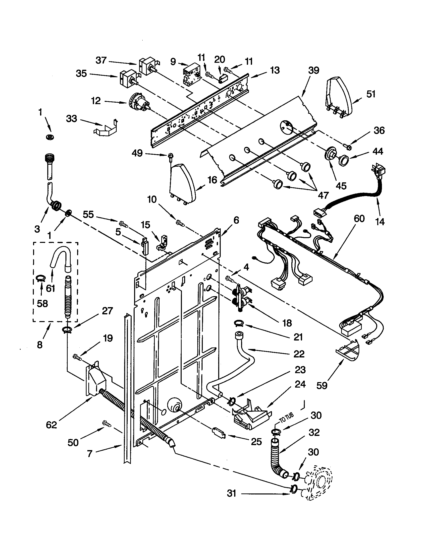 Whirlpool LSN1000JT0 controls and rear panel diagram