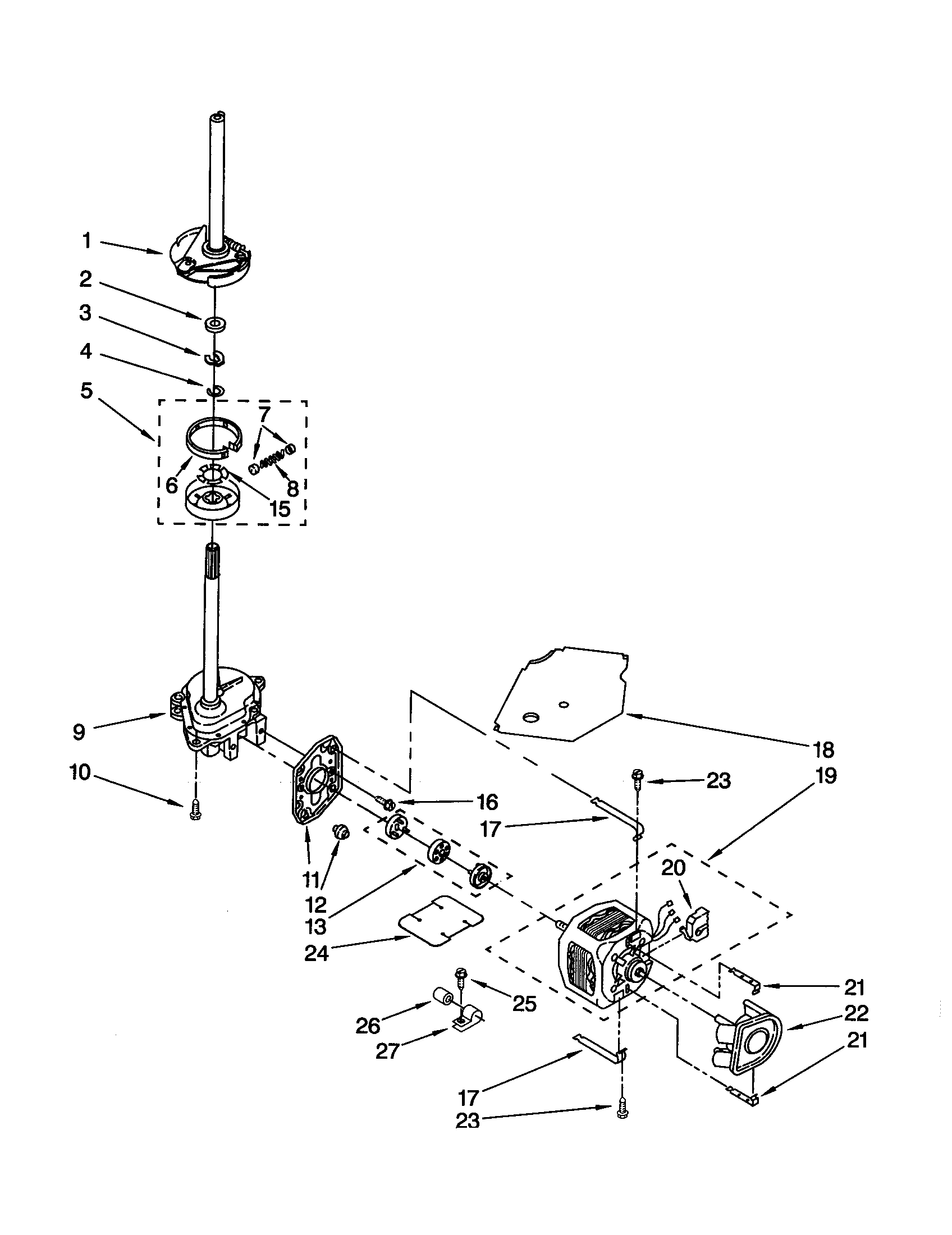 Whirlpool LSN1000JT0 brake/clutch/gearcase/motor/pump diagram