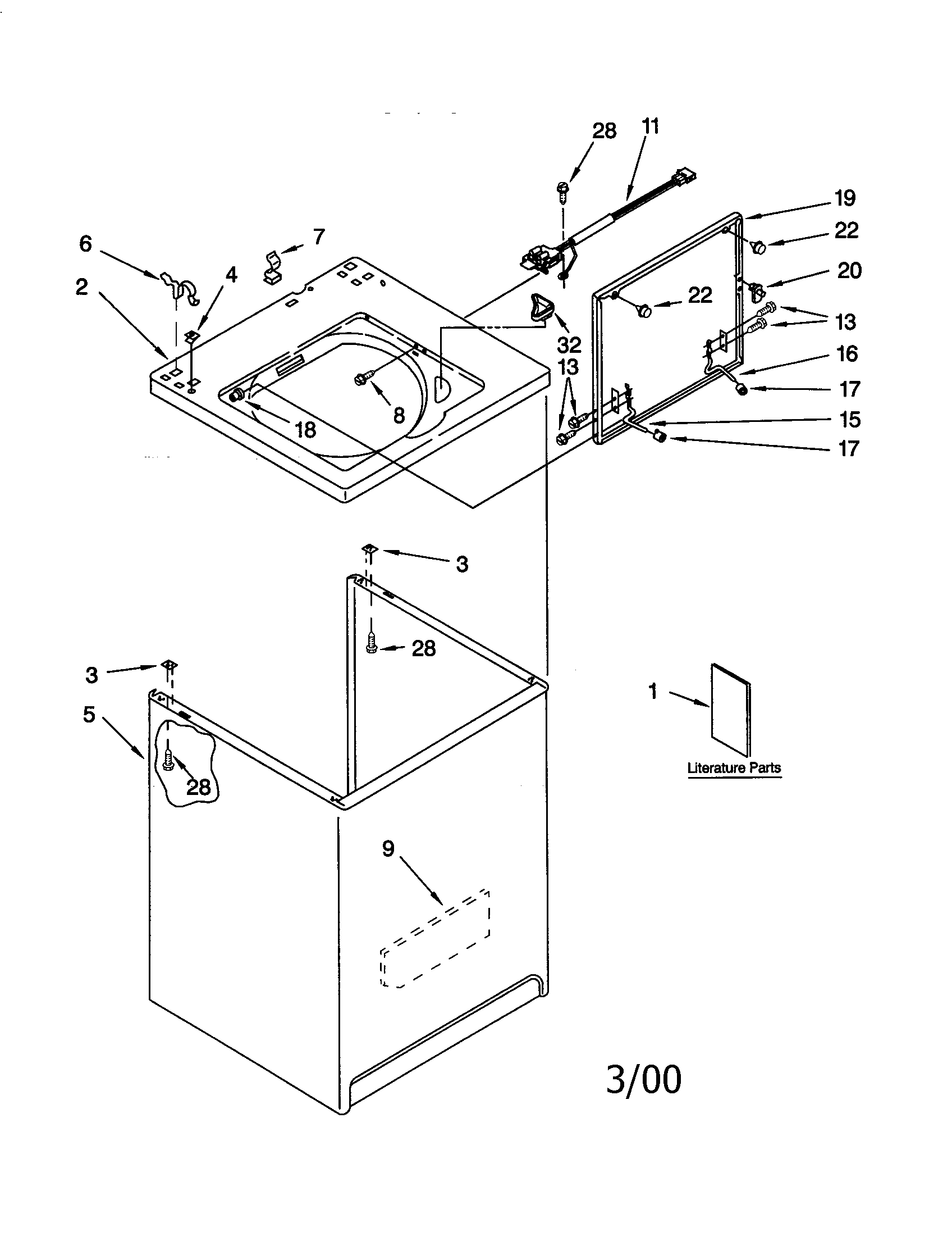 Whirlpool LSQ8500JQ0 top and cabinet diagram