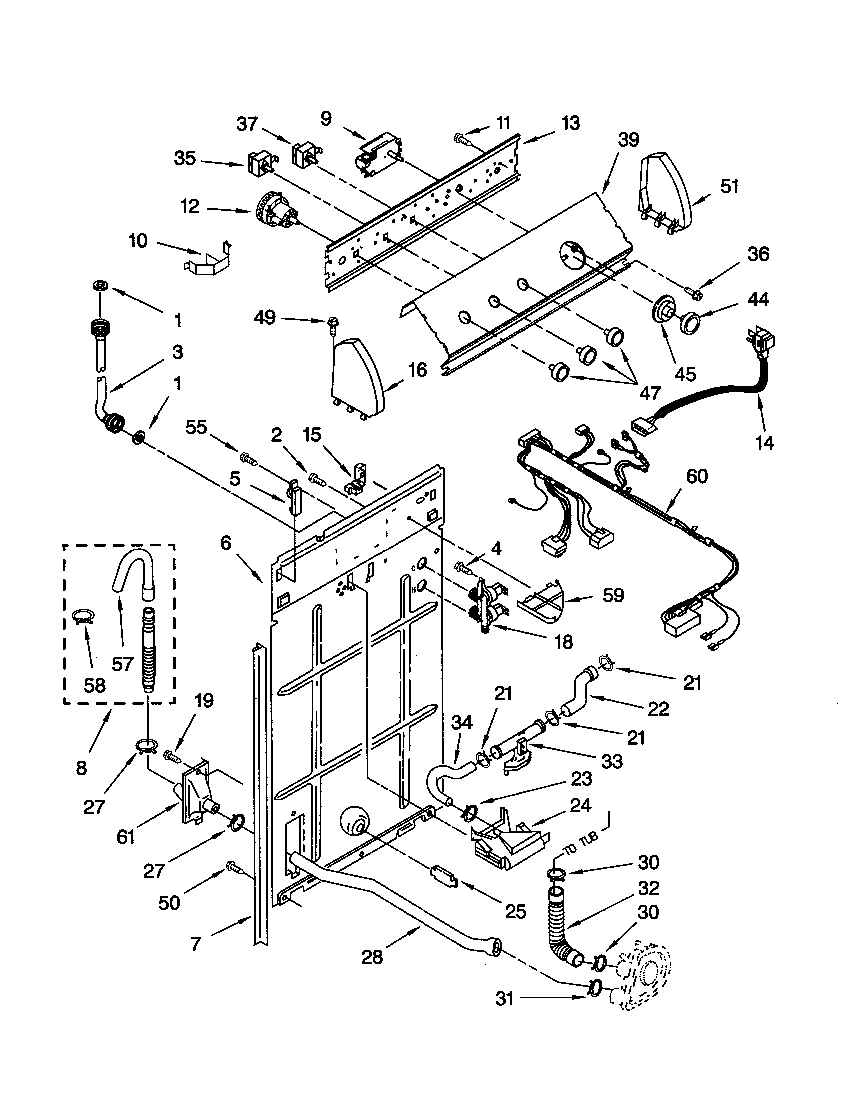 Whirlpool LSQ8500JQ0 controls and rear panel diagram