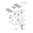 KitchenAid KGCC505HBT0 cooktop, burner and grate diagram