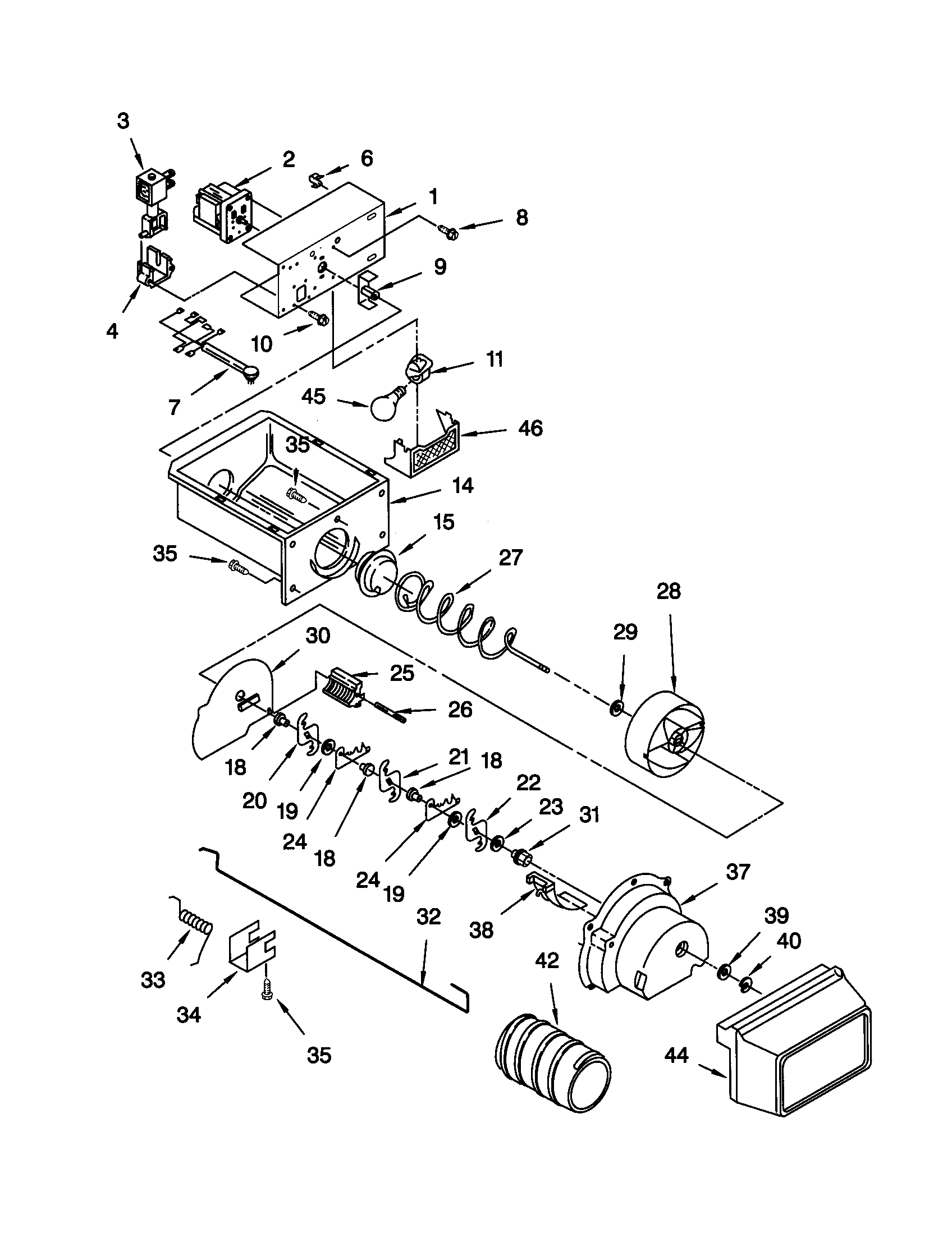 Kenmore 10659599991 motor and ice container diagram