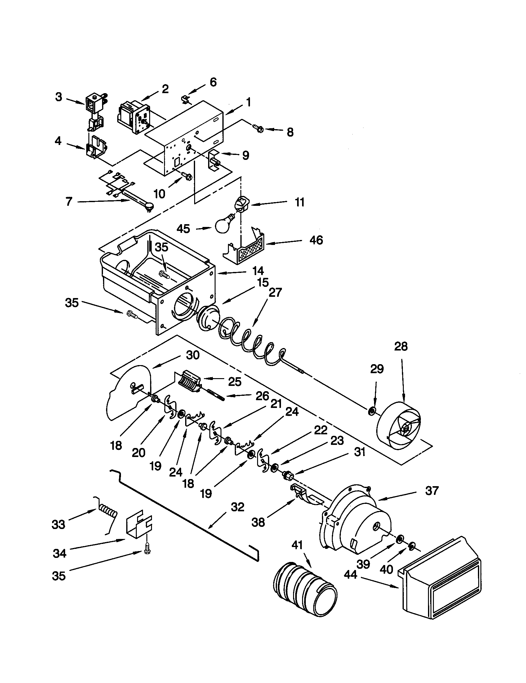 Kenmore 10659797991 motor and ice container diagram