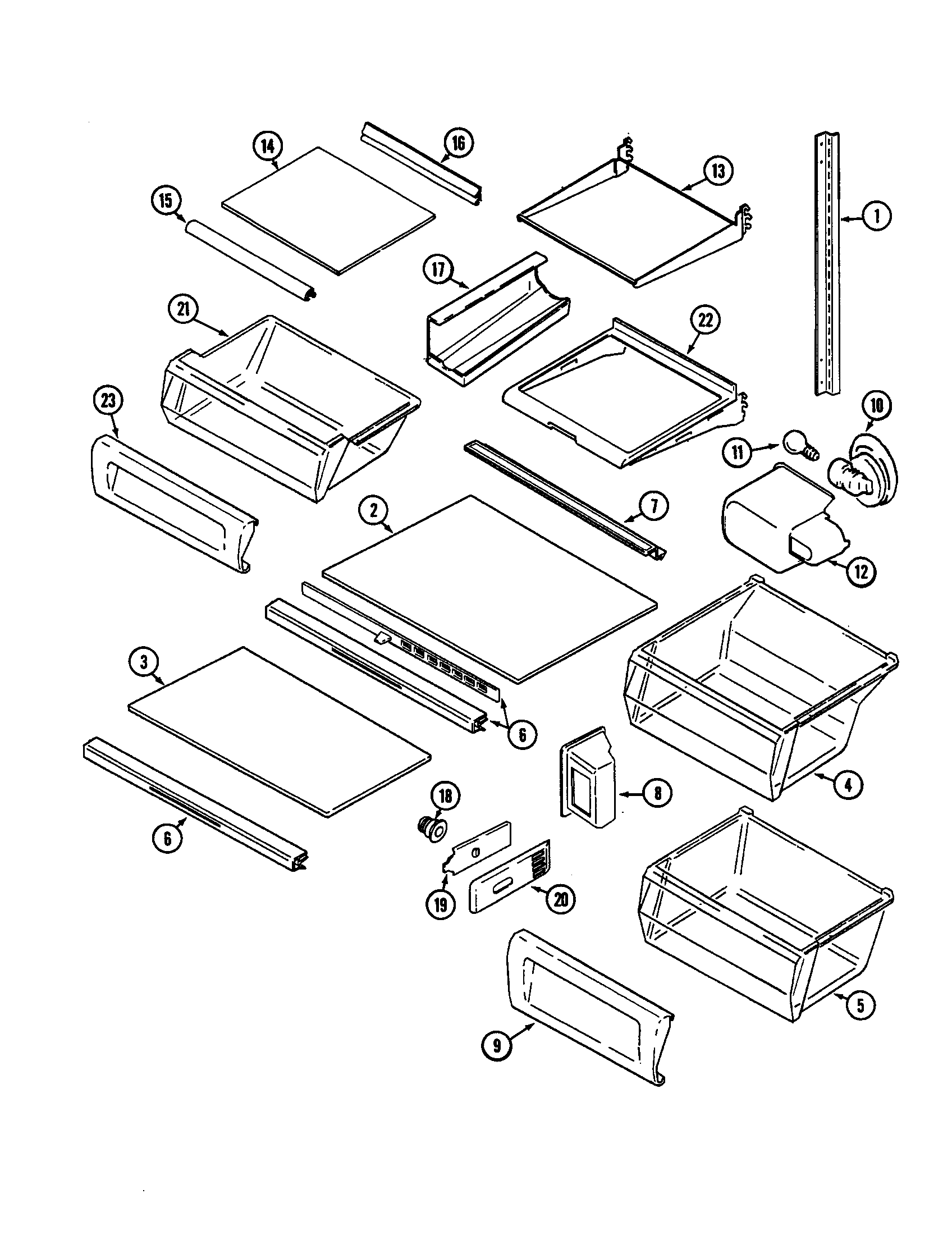 Maytag MSD2554DRW shelves and accessories diagram
