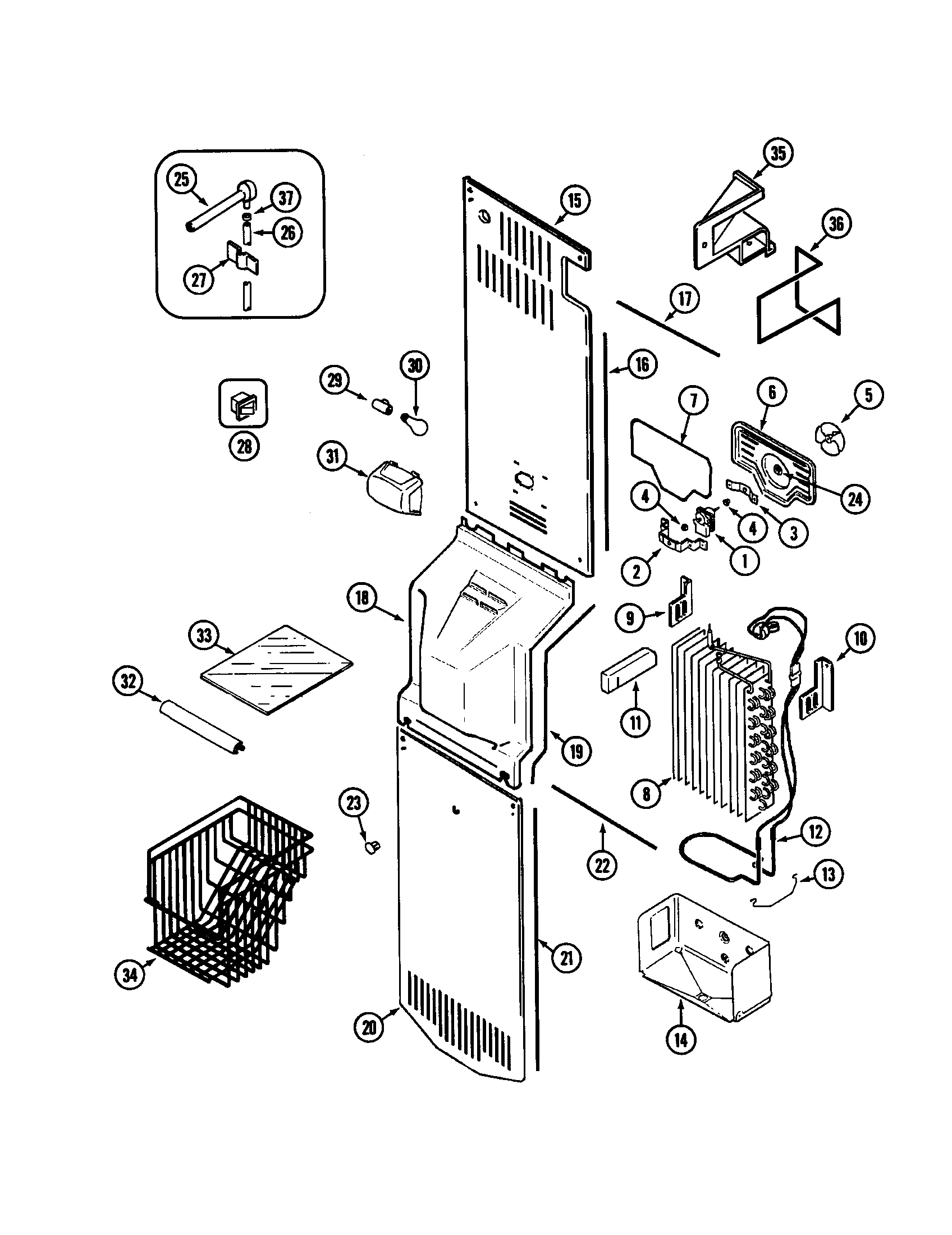 Maytag MSD2554DRW freezer compartment diagram