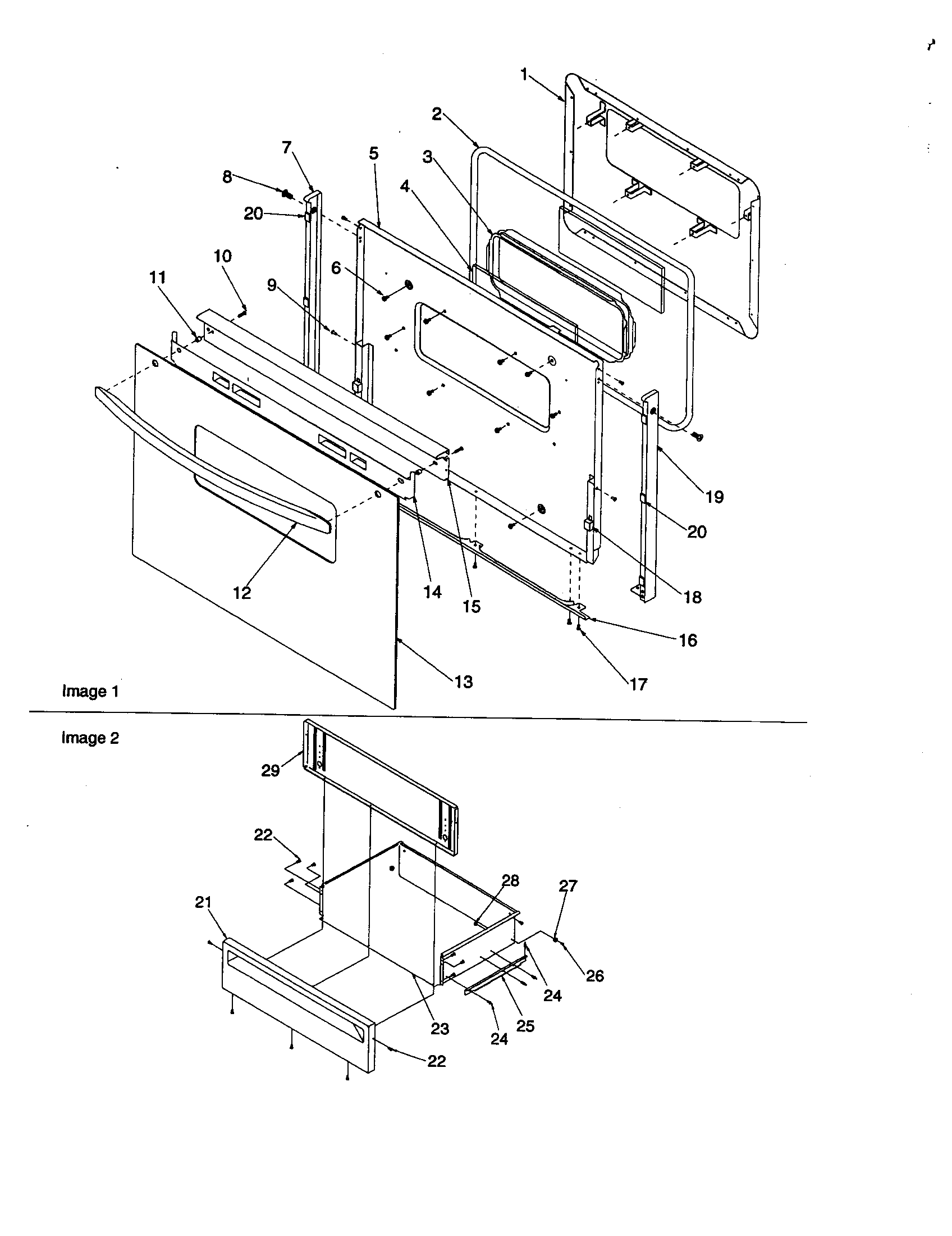 Amana ART6113LL/P1143688NLL oven door and storage diagram