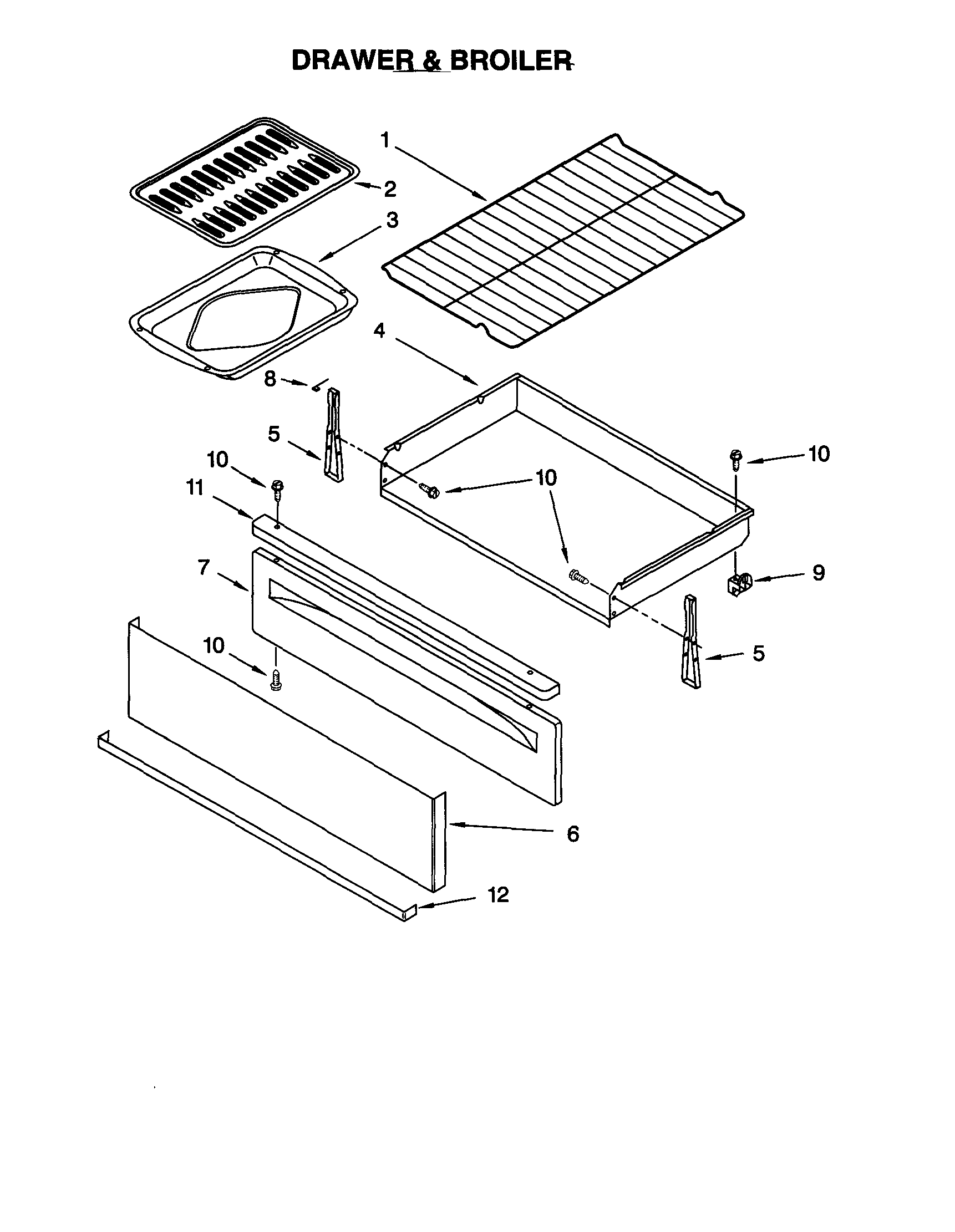 Whirlpool GS395LEHS5 drawer and broiler diagram