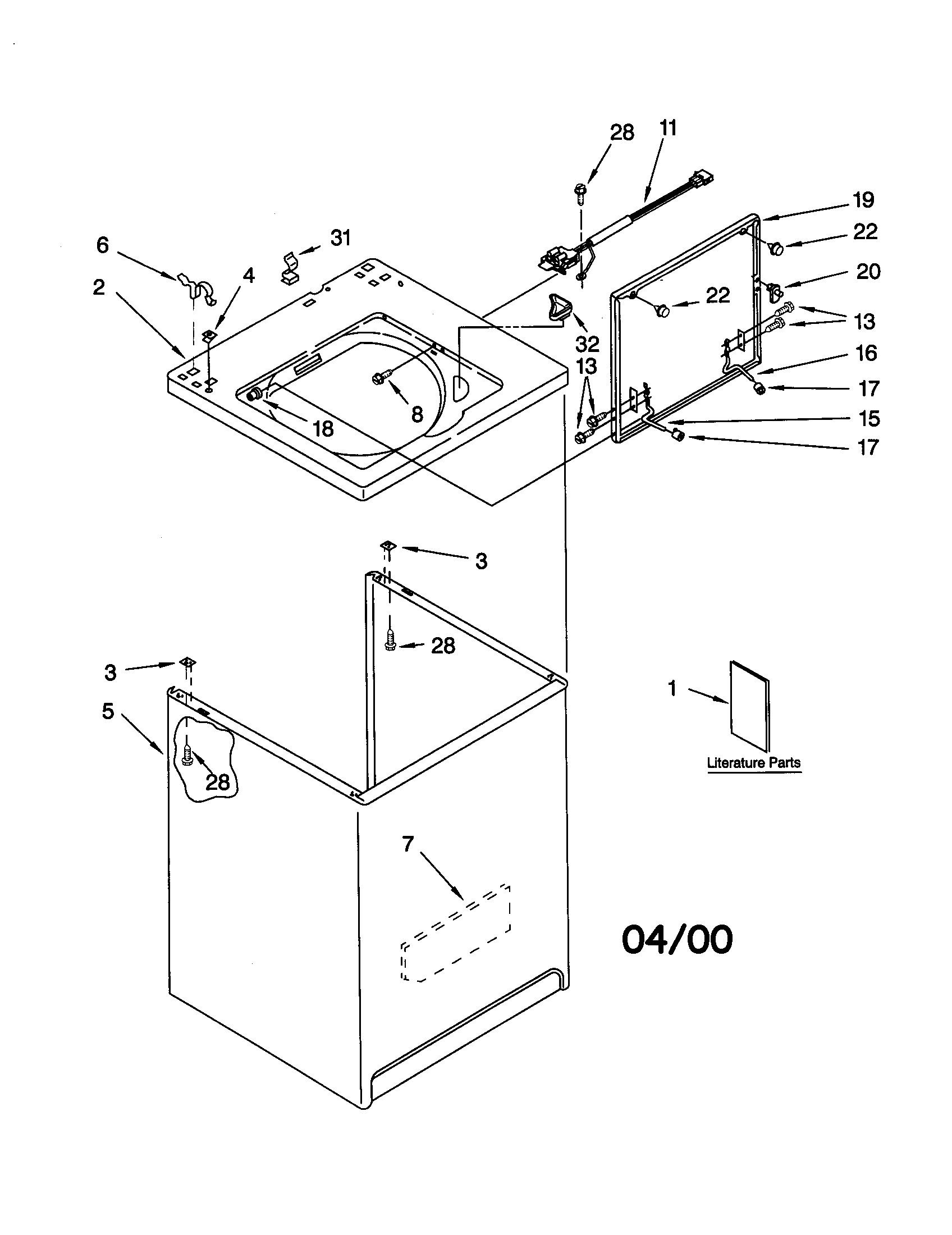 Whirlpool LSQ8543JQ0 top and cabinet diagram