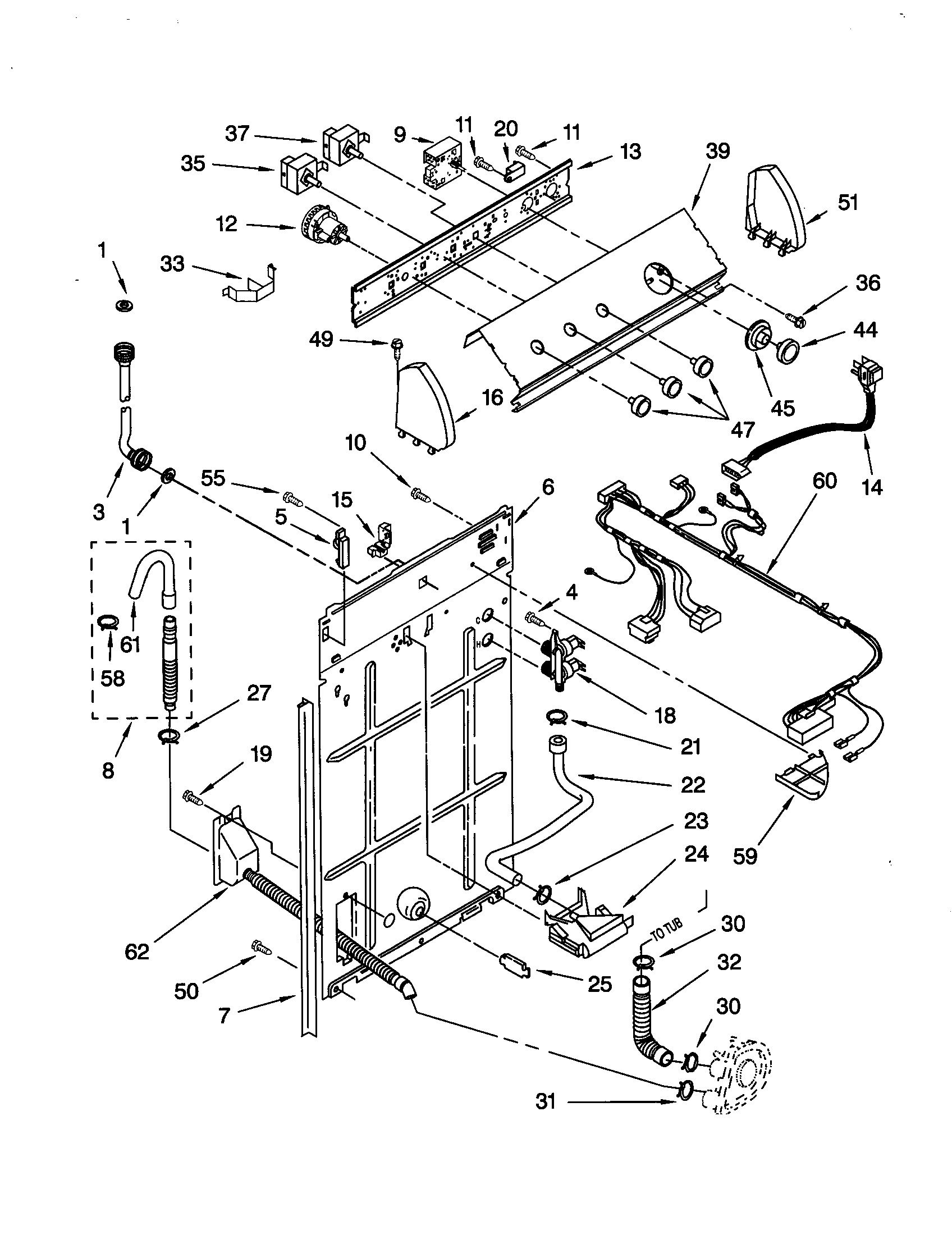 Whirlpool LSQ8543JQ0 controls and rear panel diagram