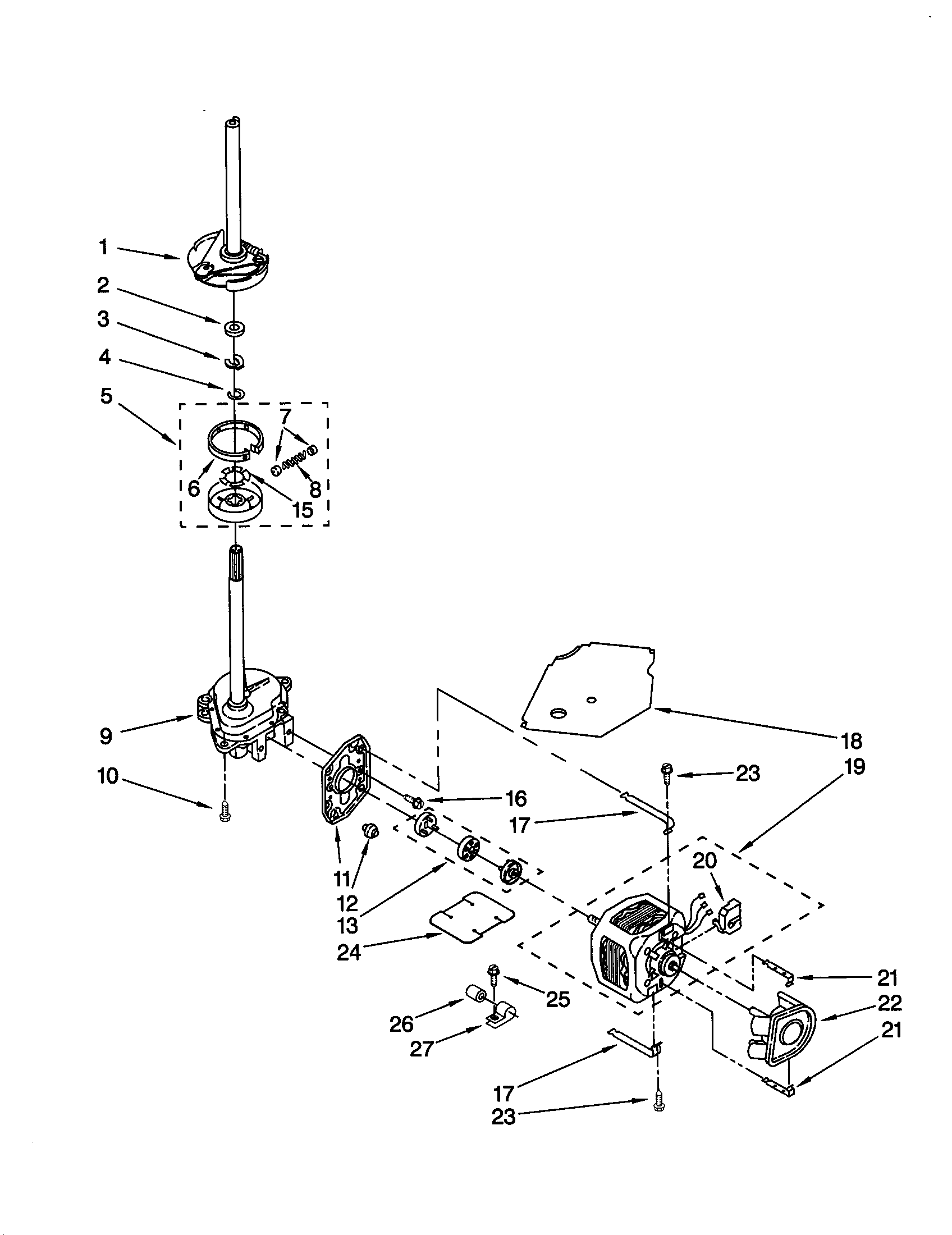 Whirlpool LSQ8543JQ0 brake/clutch/gearcase/motor/pump diagram