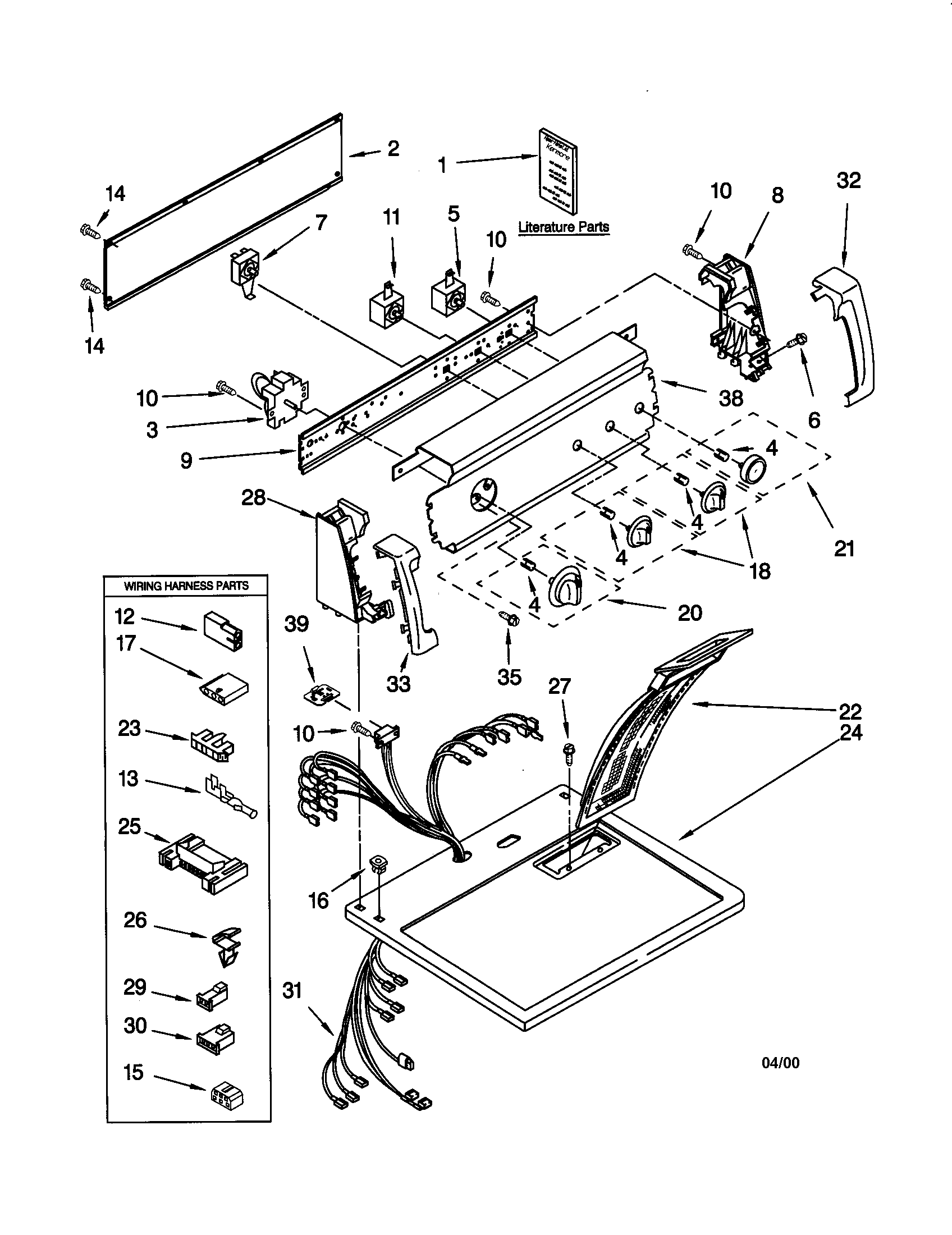 Kenmore 11070842990 top and console diagram