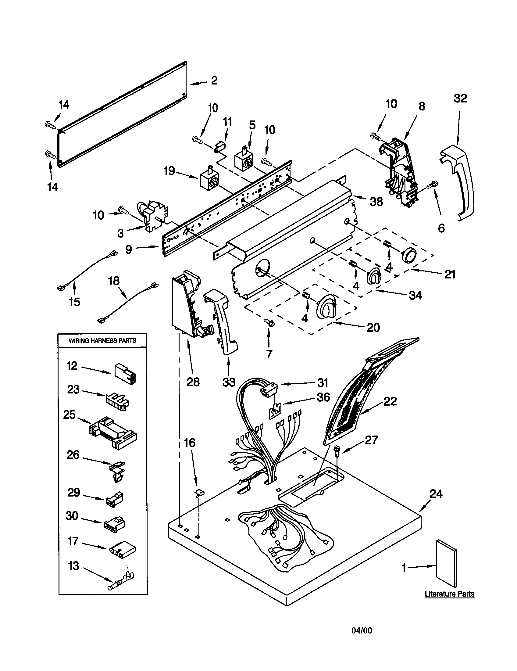 Kenmore 11070812990 top and console diagram