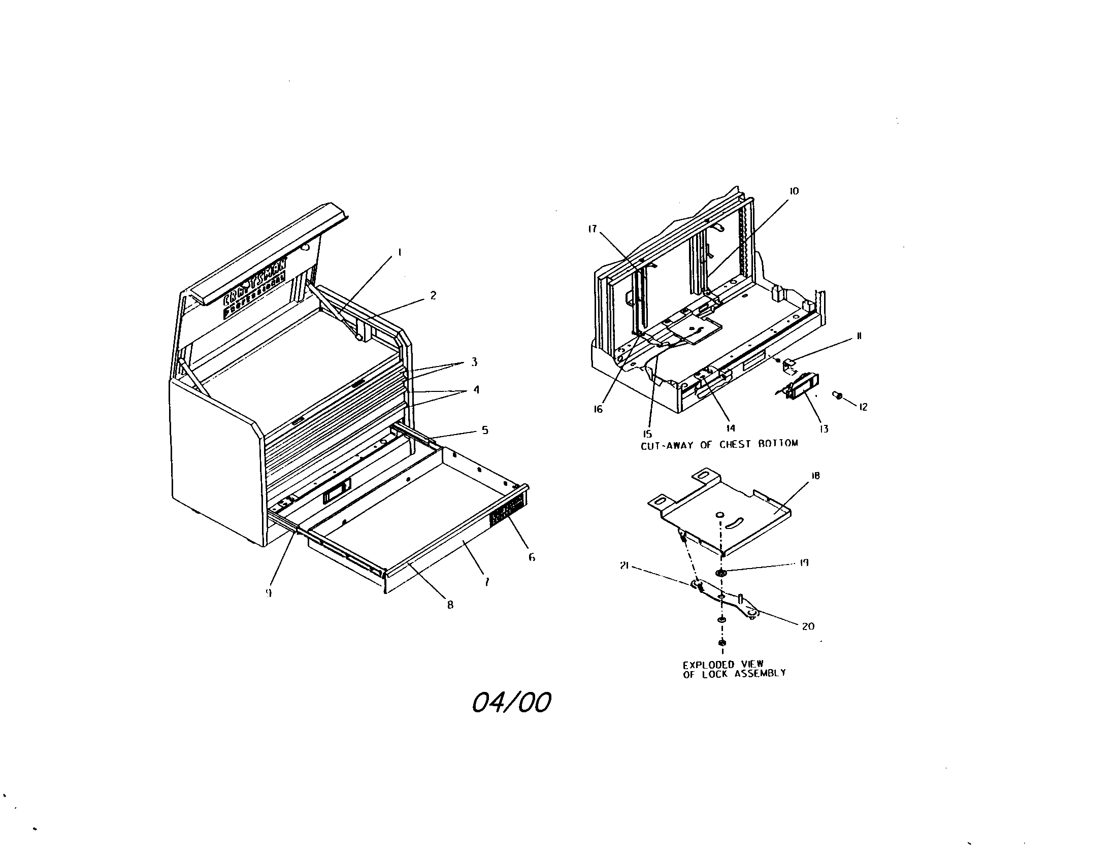 Craftsman 706655650 36" 5 drawer chest diagram