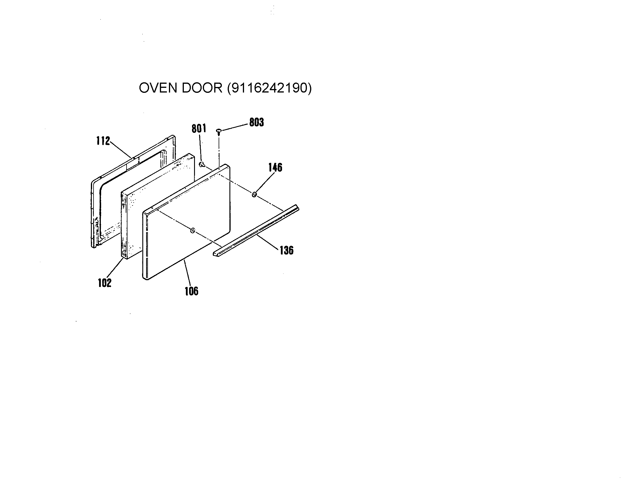 Kenmore 9116242190 oven door(9116242190) diagram