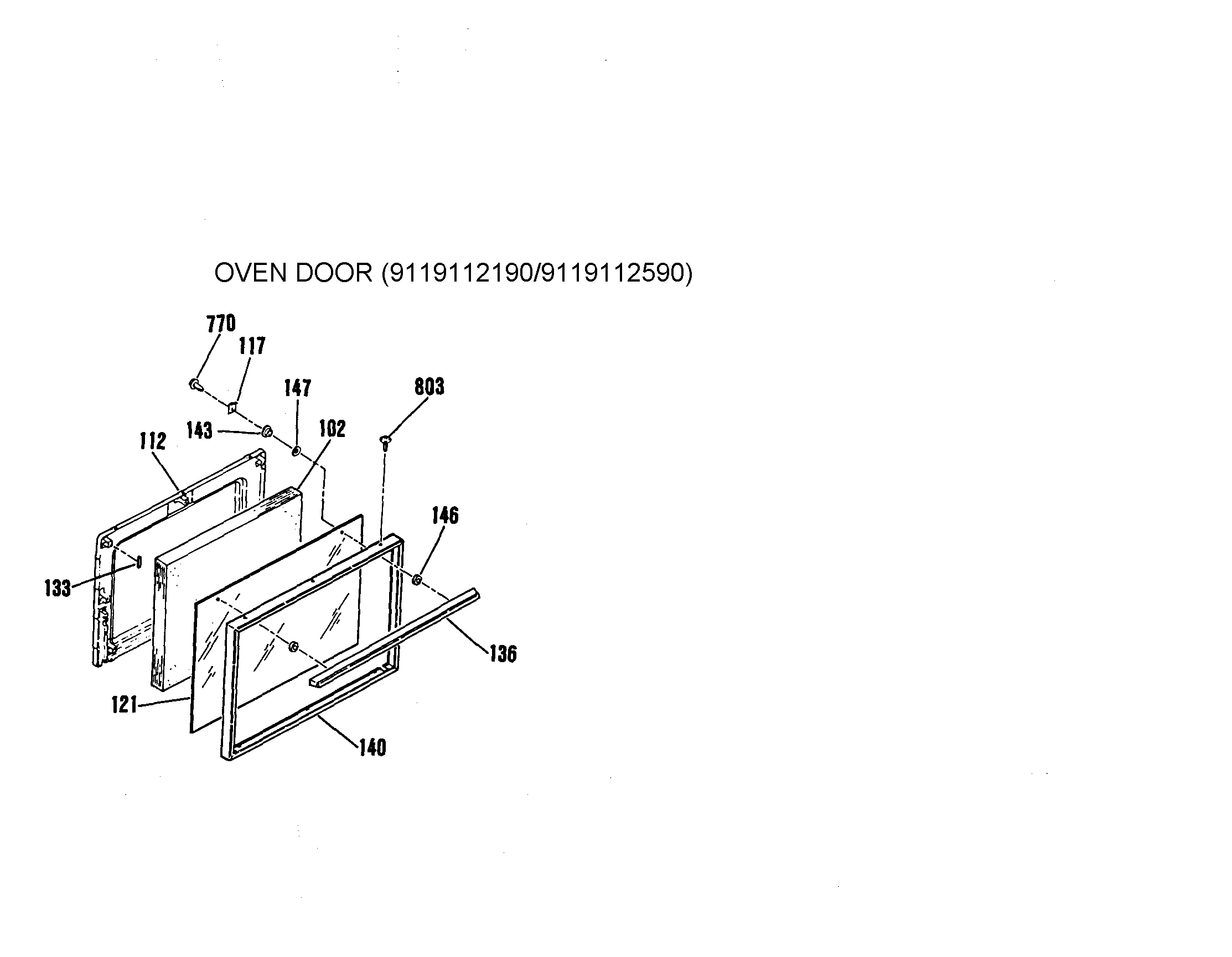 Kenmore 9116242190 oven door (9119112190/9119112590) diagram