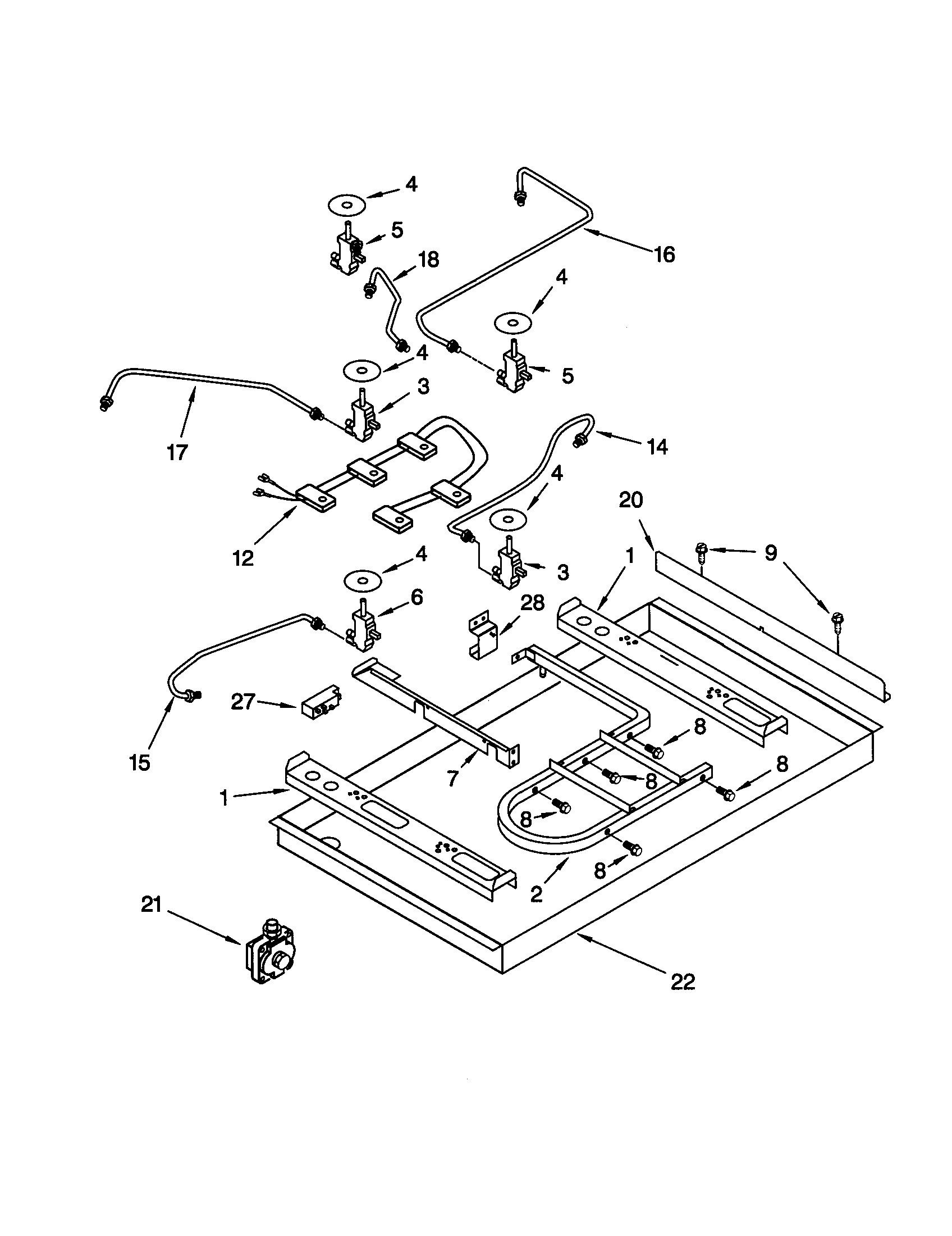 KitchenAid KGCC566HWH0 burner box/gas valves/switches diagram