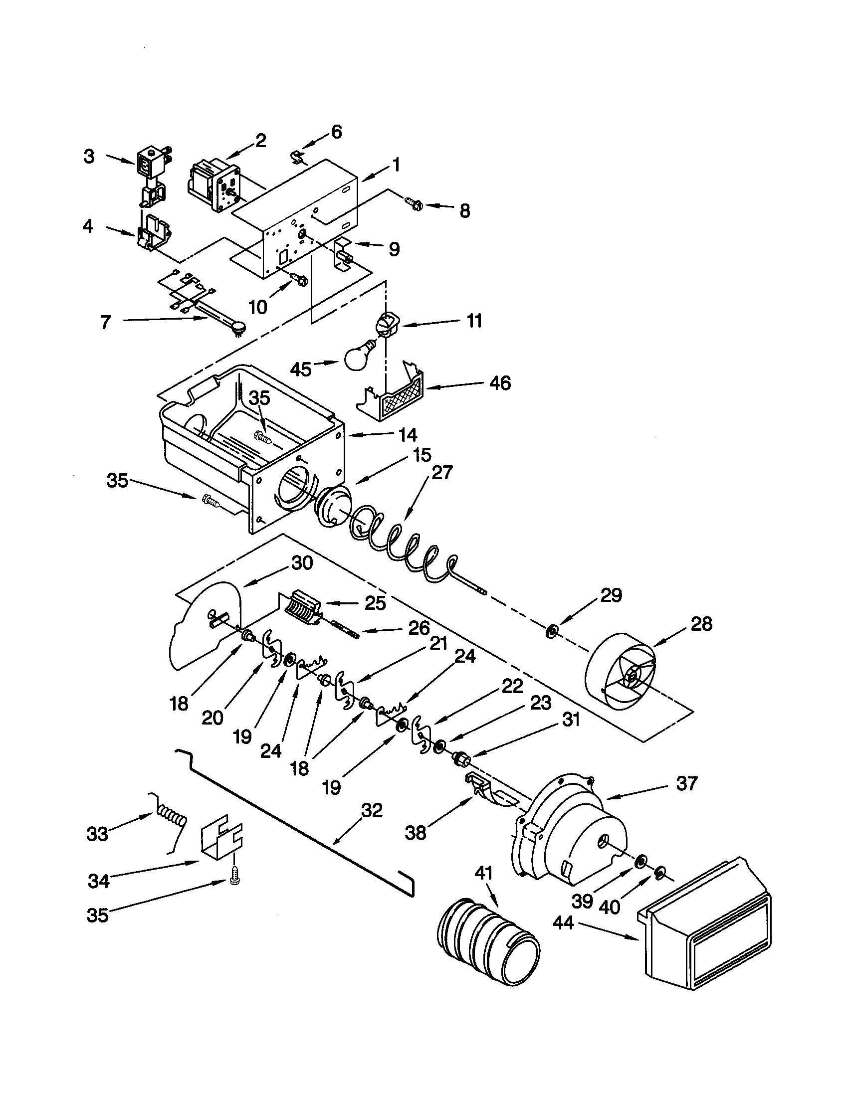 Kenmore 10659707991 motor and ice container diagram