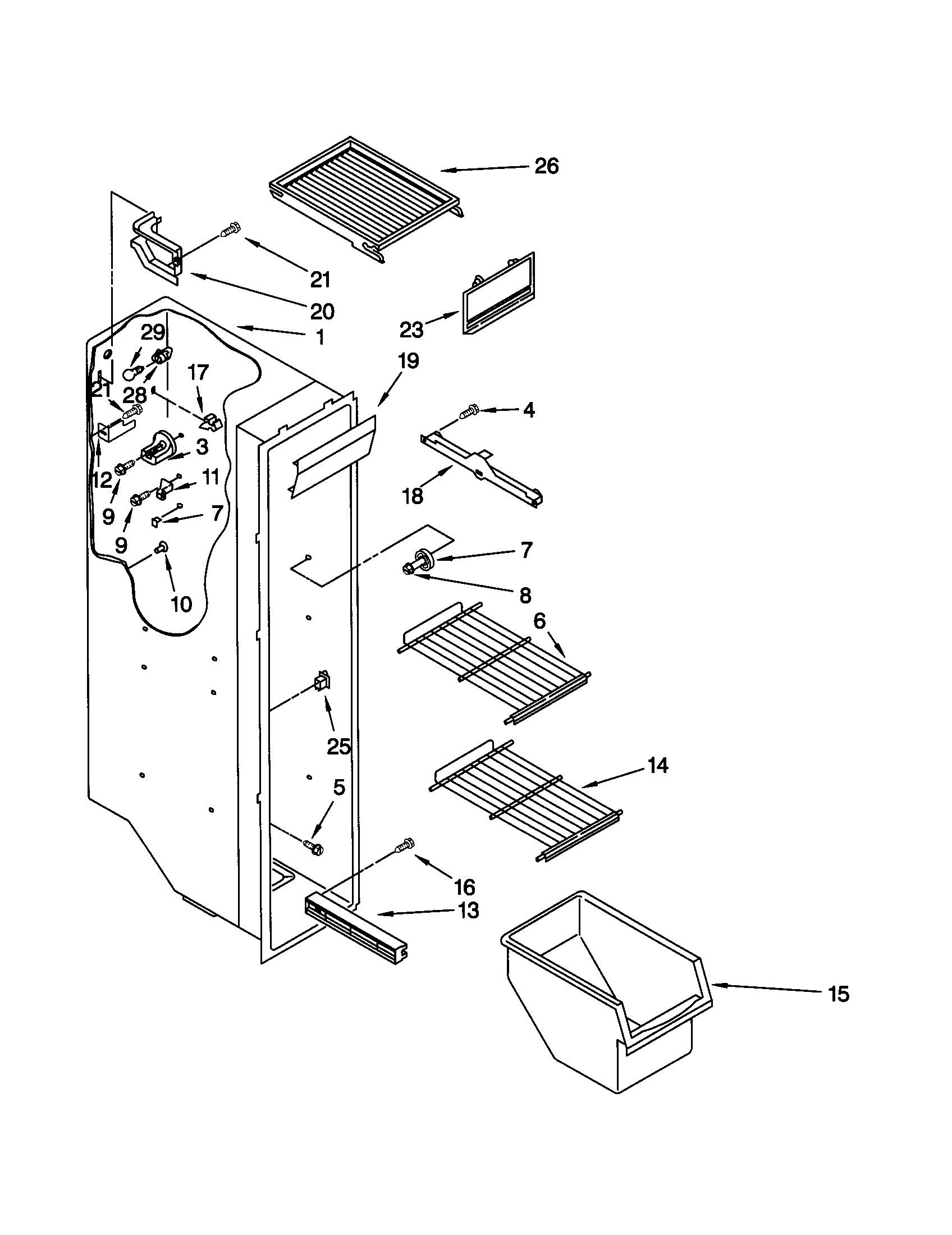 Kenmore 10659532991 freezer liner diagram
