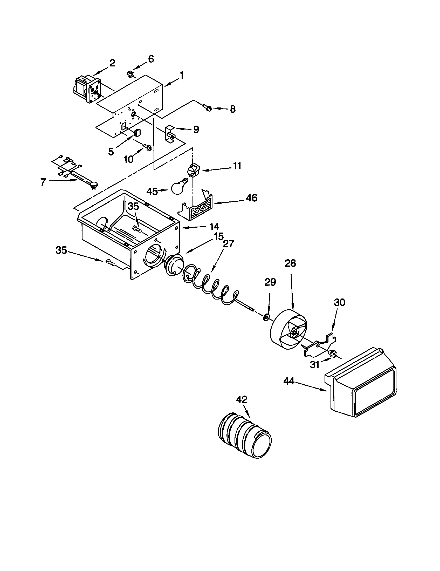 Kenmore 10659532991 motor and ice container diagram