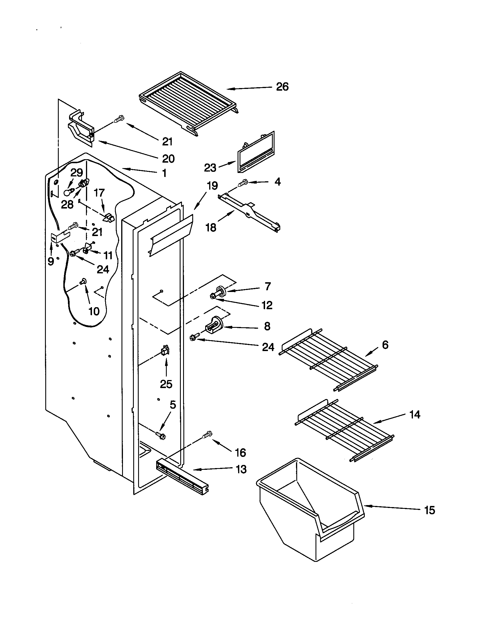 Kenmore 10650512001 freezer liner diagram