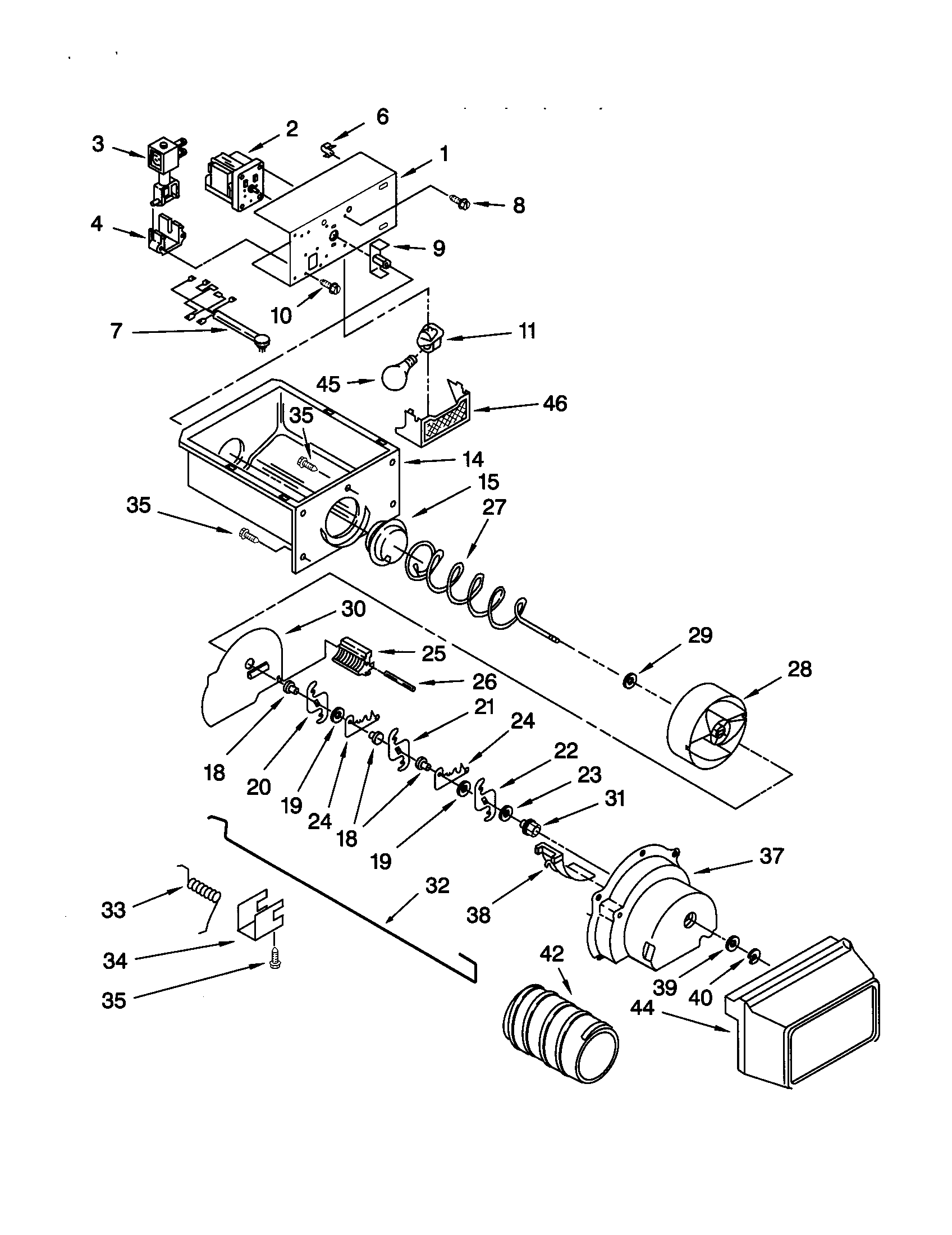 Kenmore 10650512001 motor and ice container diagram