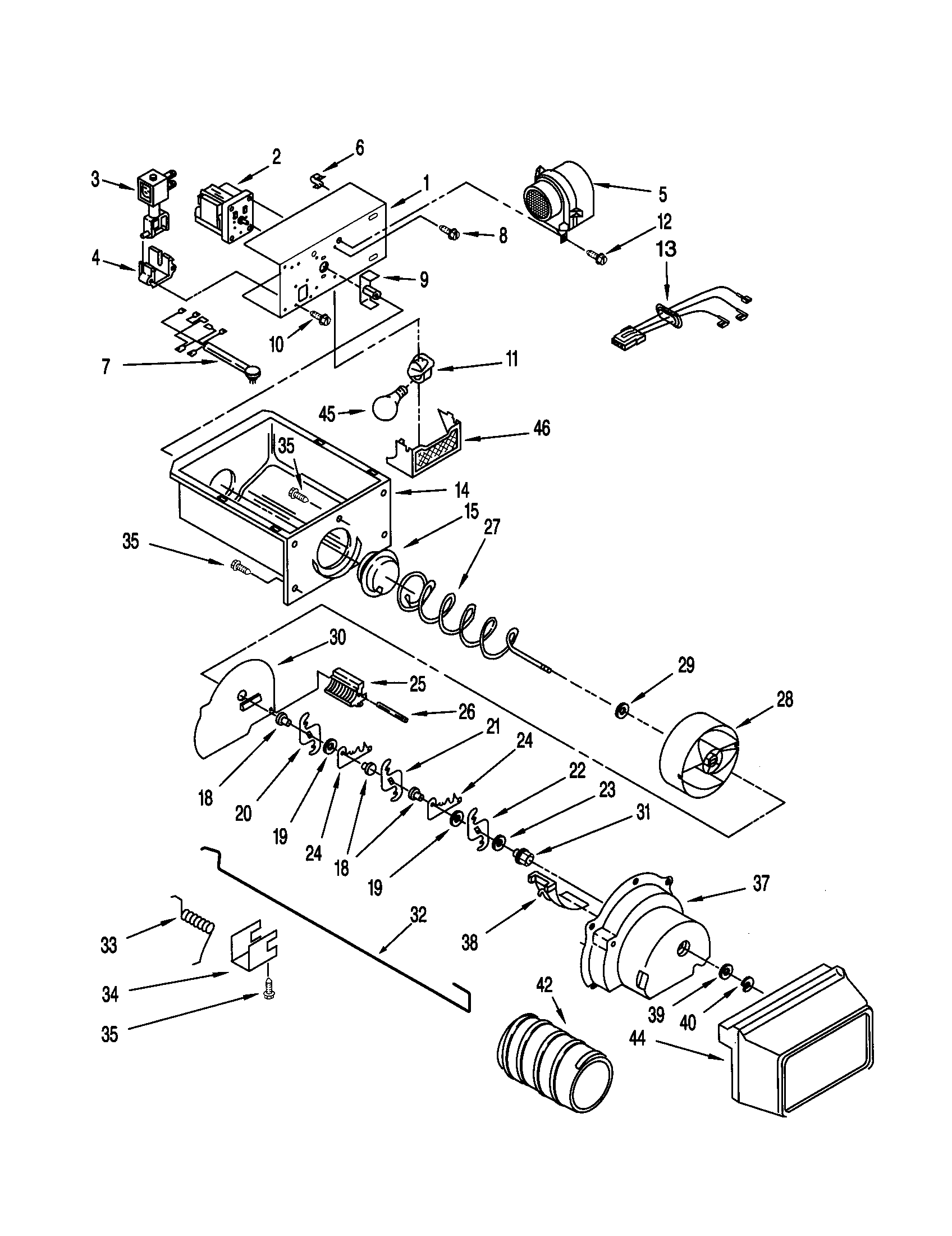 Kenmore Elite 10650504991 motor and ice container diagram