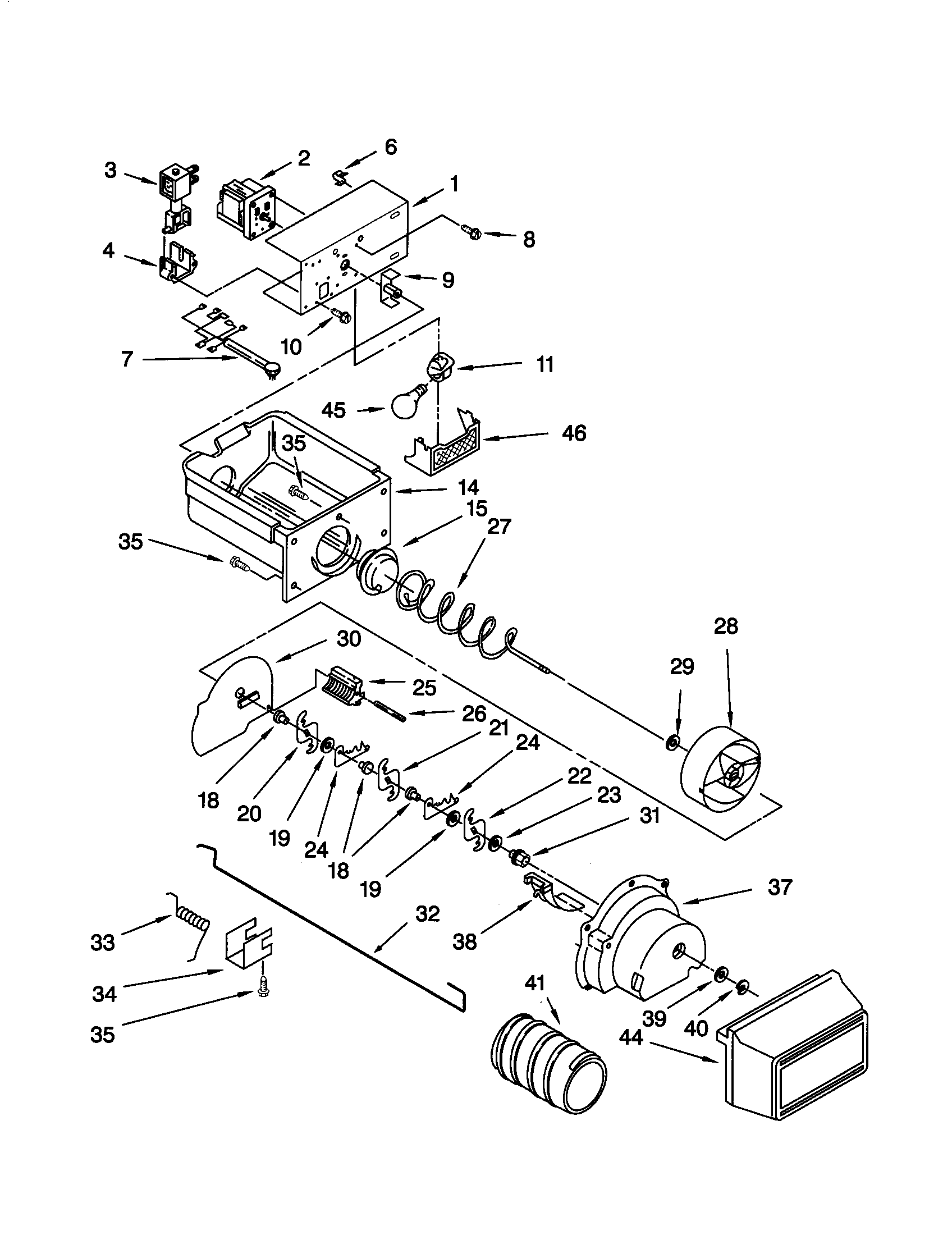 Kenmore 10659797992 motor and ice container diagram