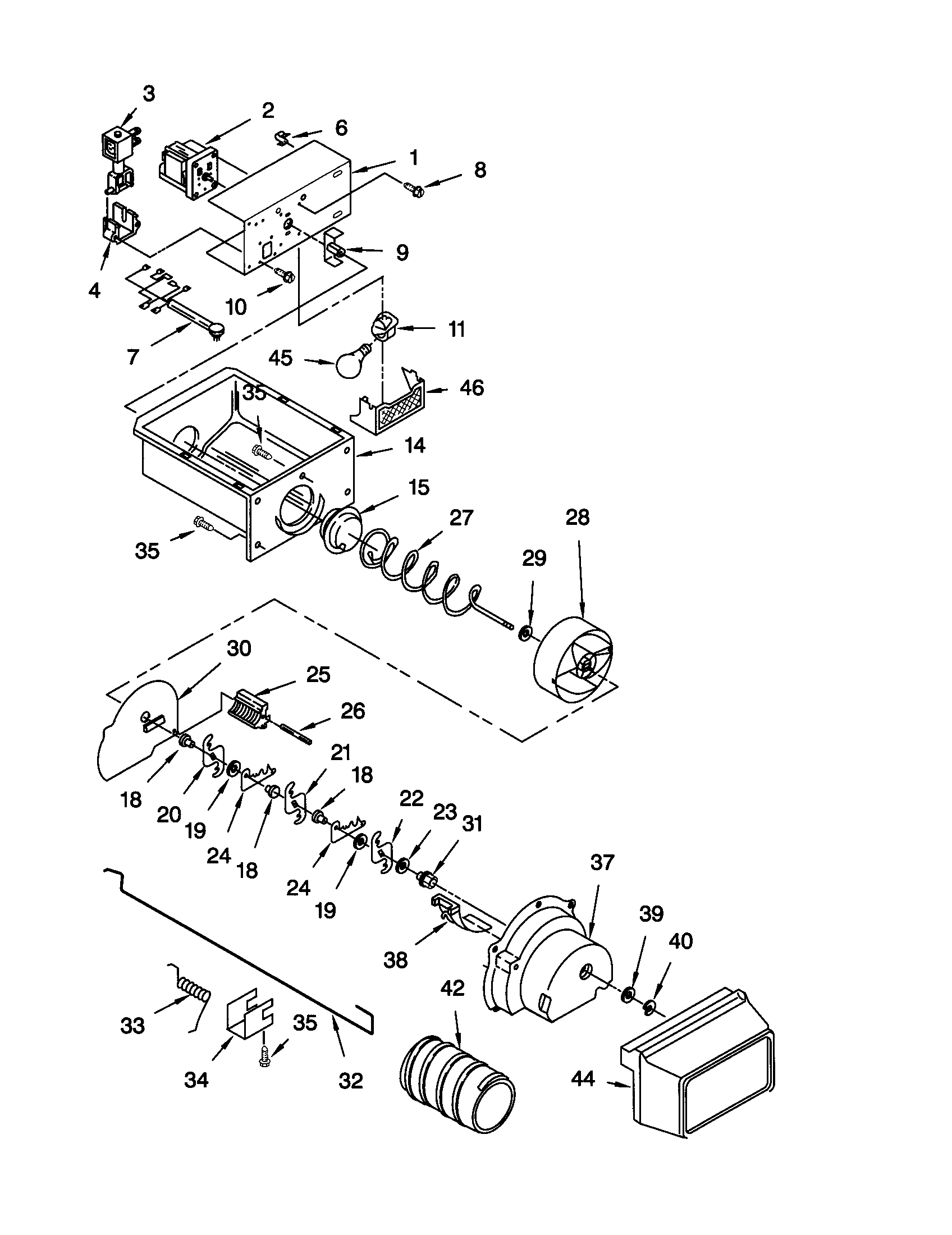 Kenmore 10650022001 motor and ice container diagram