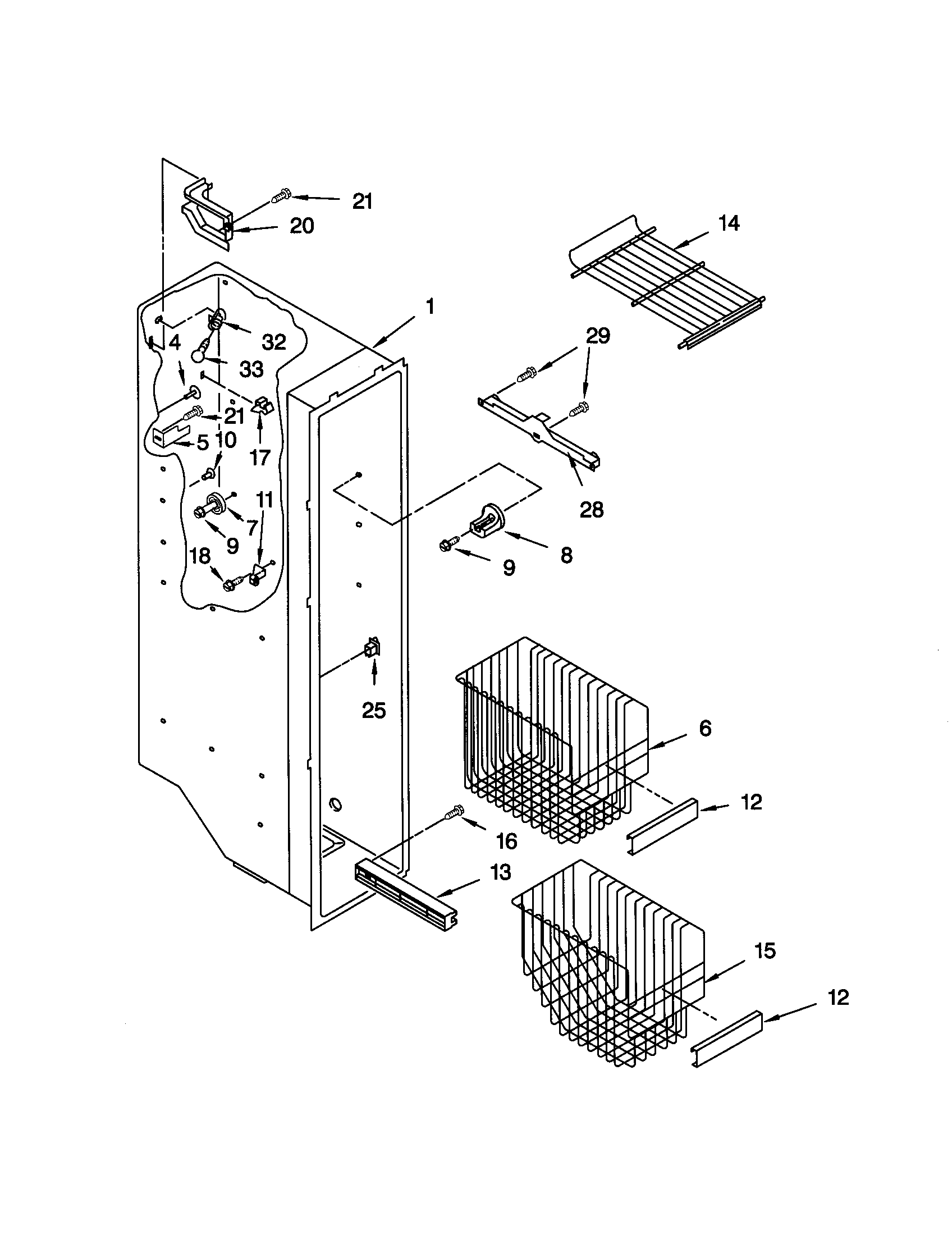 Kenmore Elite 10650203991 freezer liner diagram