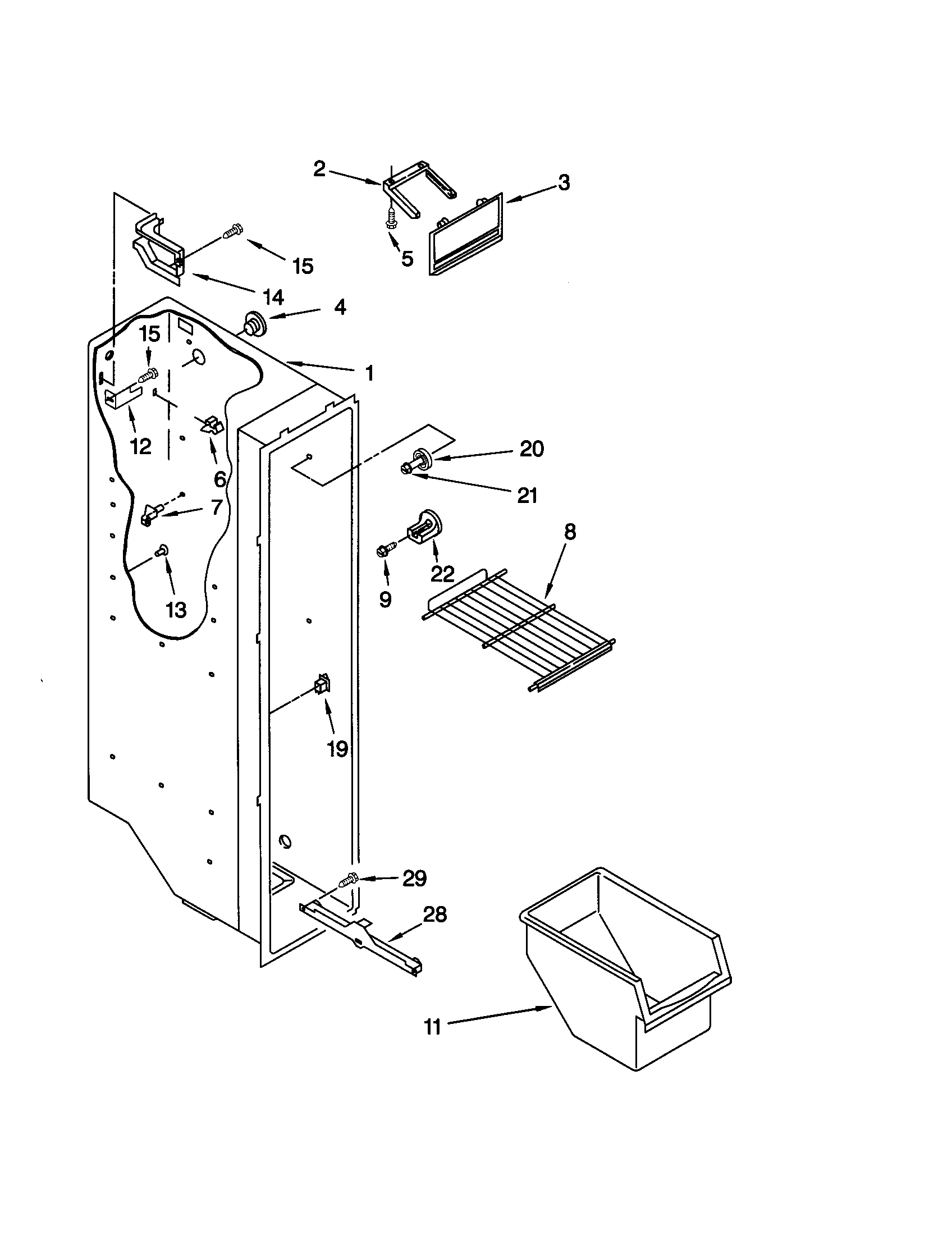 Kenmore 10659087892 freezer liner diagram