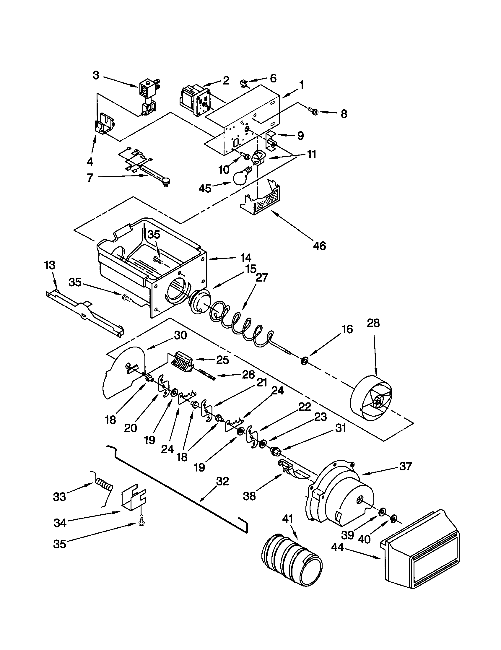 Kenmore 10659087892 motor and ice container diagram